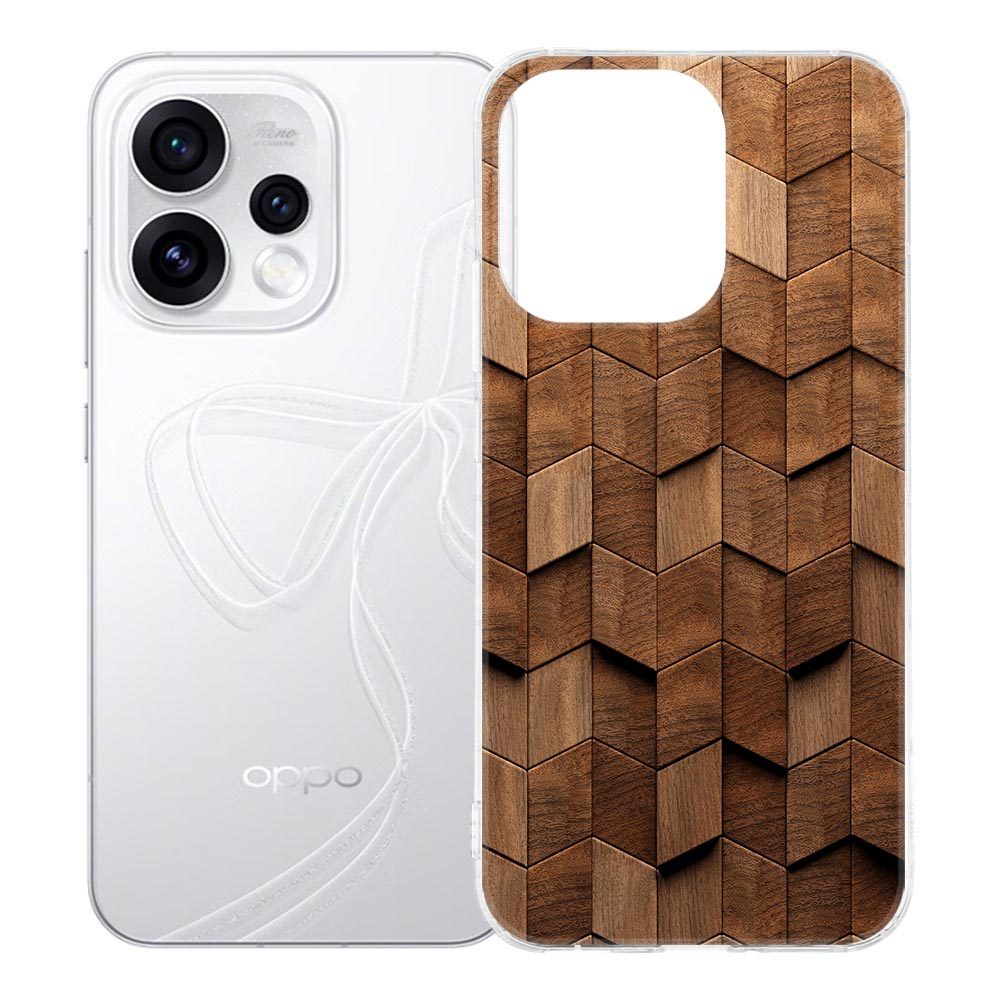 Wooden Cubes hoesje voor de OPPO Reno15 met houten blokjes in bruintinten