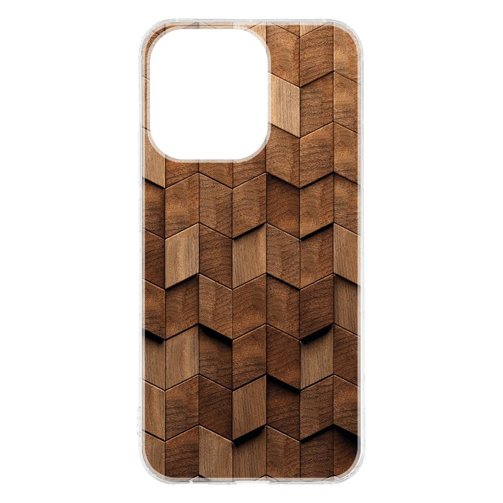 OPPO Reno15 siliconen hoesje Wooden Cubes vanaf de achterkant gezien
