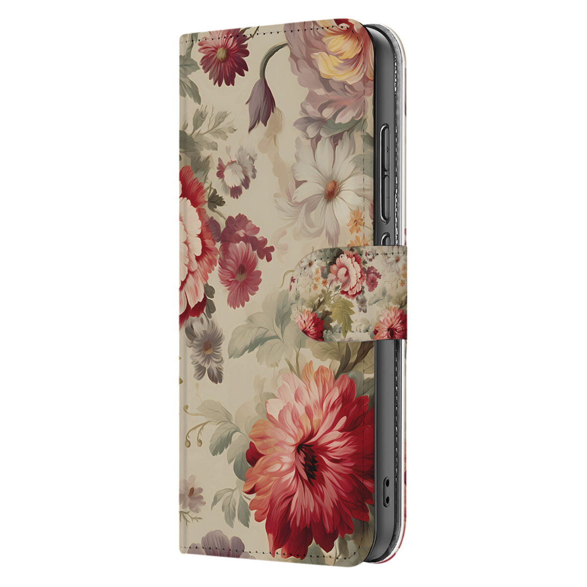 OPPO Reno 13 Pro Book Case ‘Bloemen’ boekhoes bloemenprint zijkant