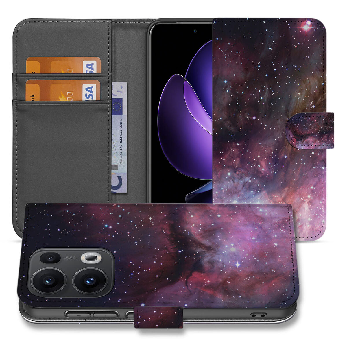 OPPO Reno 13 Pro Book Case ‘Galaxy’ telefoonhoesje galactisch ontwerp voorkant