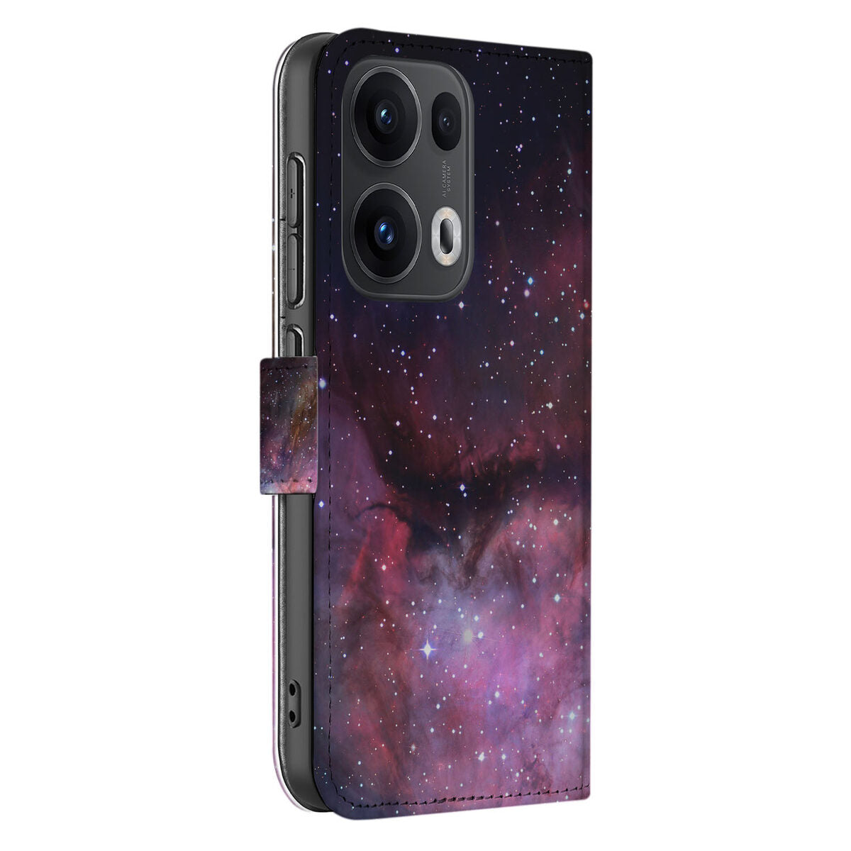 OPPO Reno 13 Pro Book Case ‘Galaxy’ telefoonhoesje galactisch design zijkant