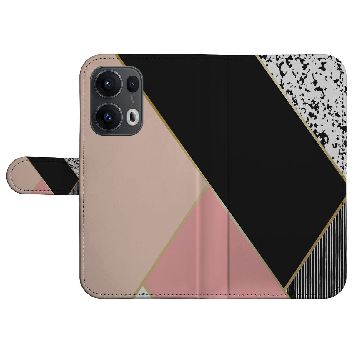 OPPO Reno 13 Pro Book Case Zwart Roze Vormen hoesje geometrisch design voorkant