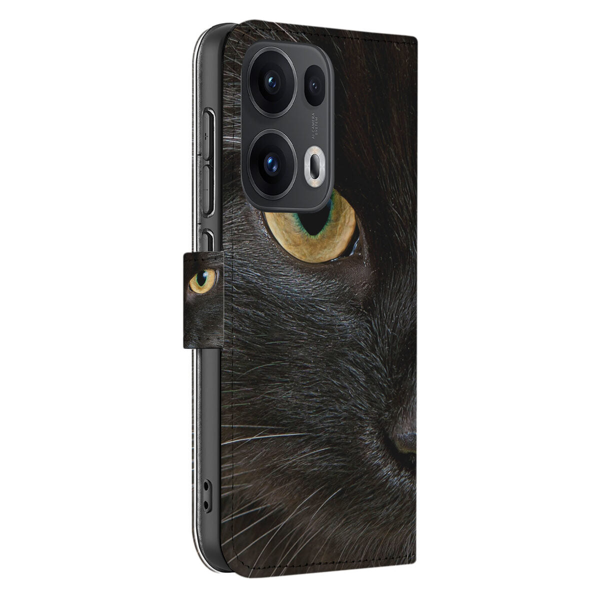 OPPO Reno 13 Pro Book Case ‘Zwarte Kat’ zwart kat aanzicht