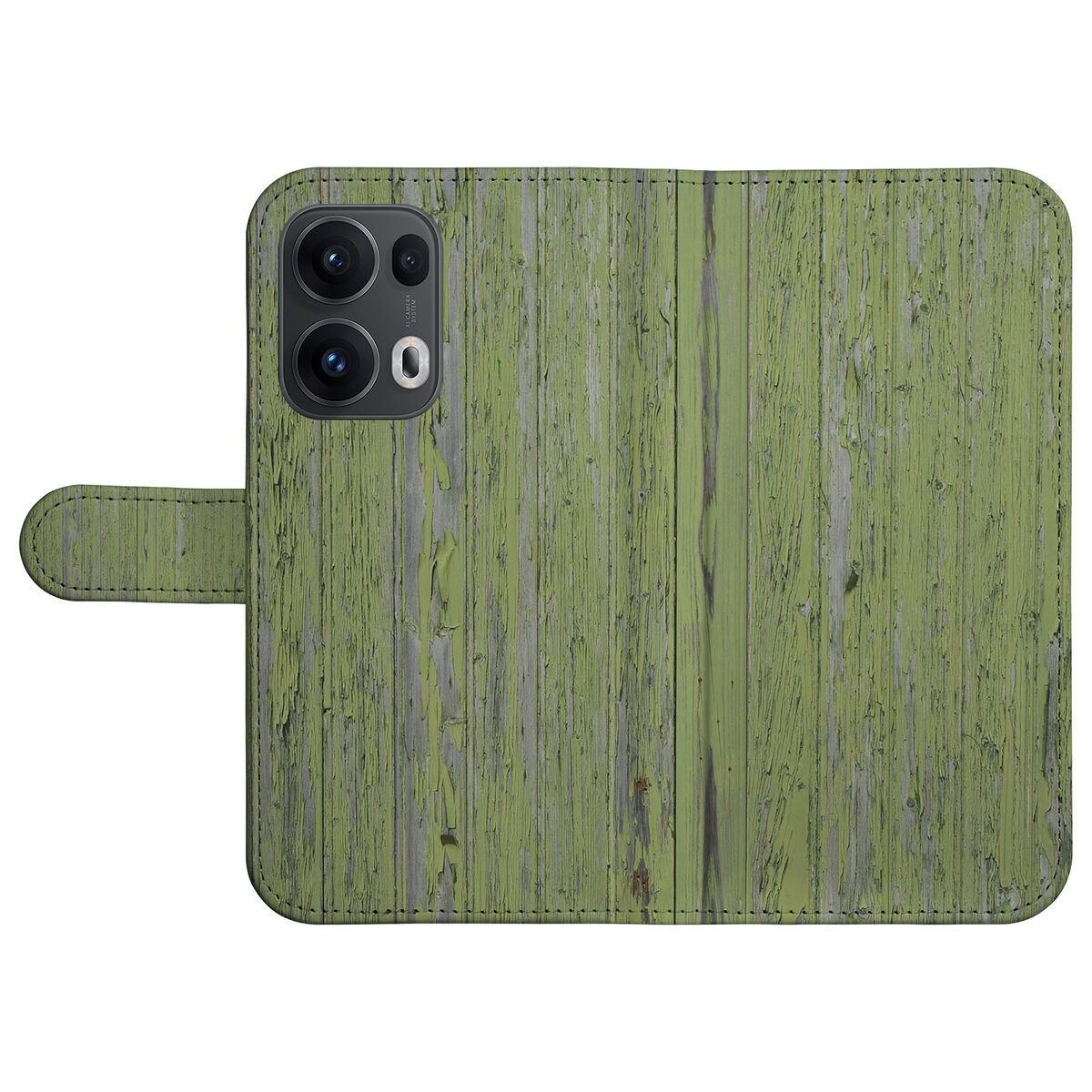 OPPO Reno 13 Pro Book Style Case Green Wood groen hout design achteraanzicht