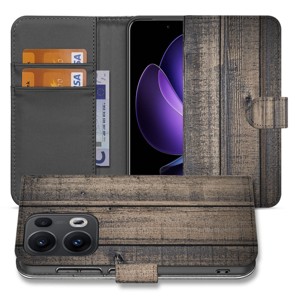 OPPO Reno 13 Pro Book Style Case Steigerhout case design voorkant