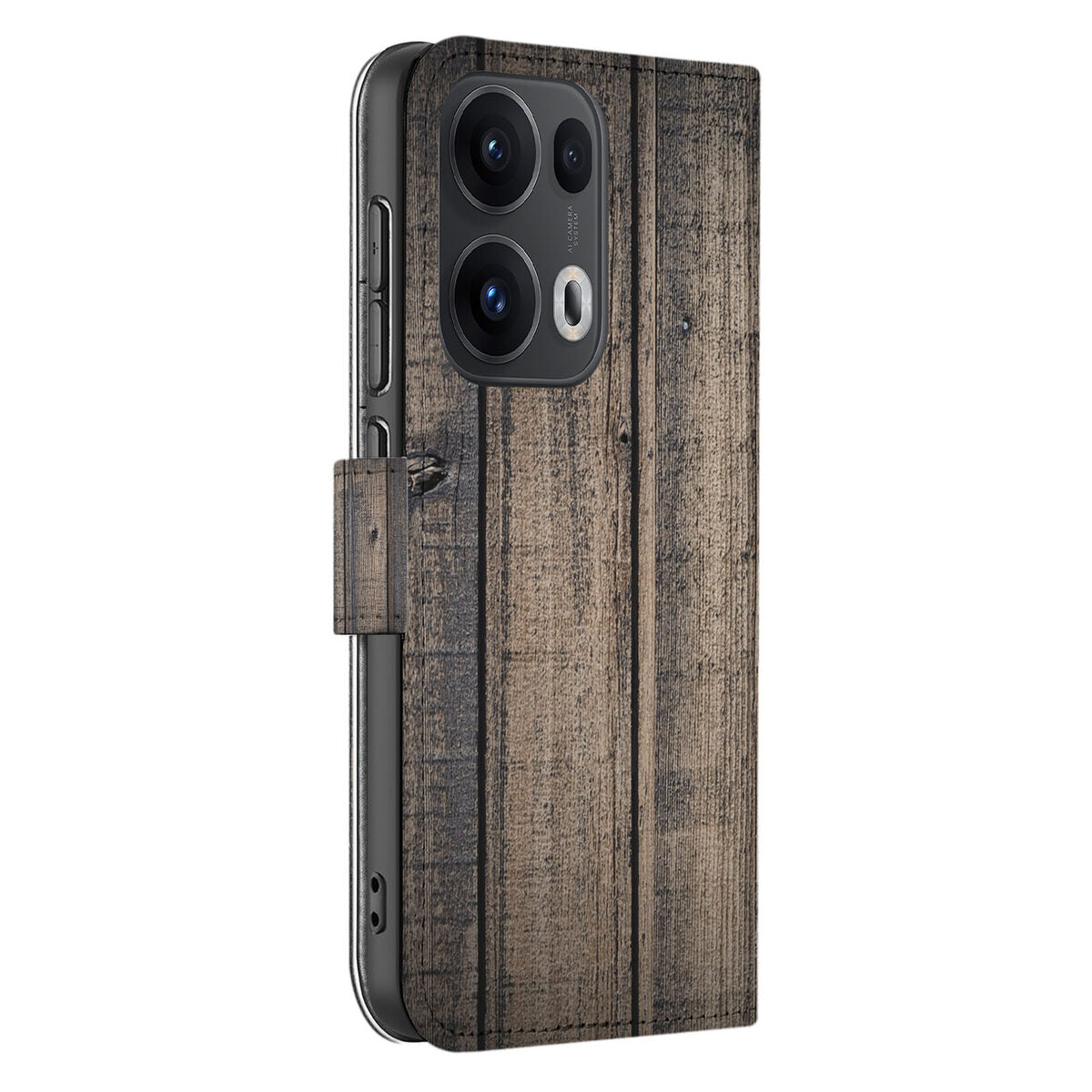 OPPO Reno 13 Pro Book Style Case Steigerhout design zijaanzicht