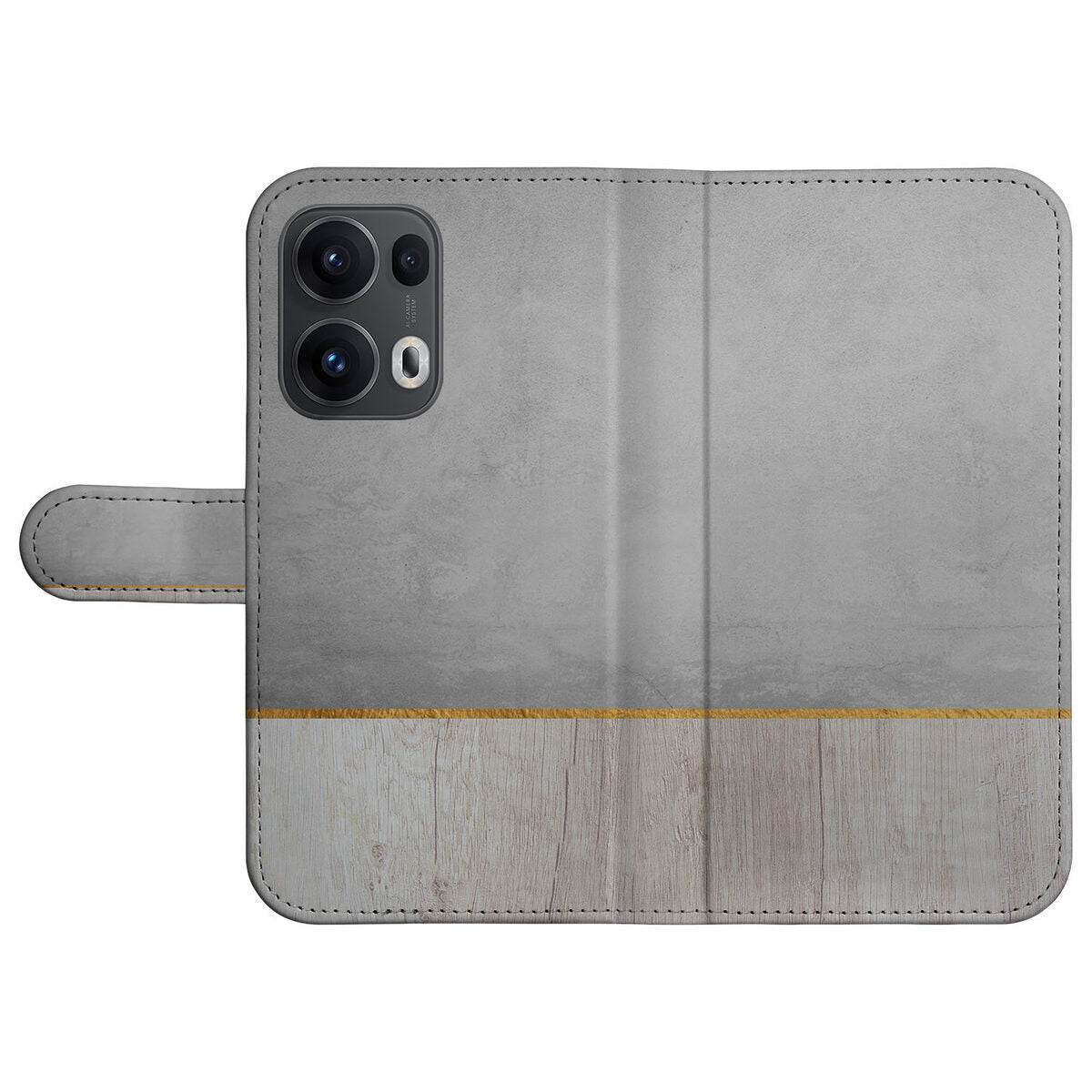 OPPO Reno 13 Pro Book Style Case Wood Concrete hoesje ontwerp aanzicht