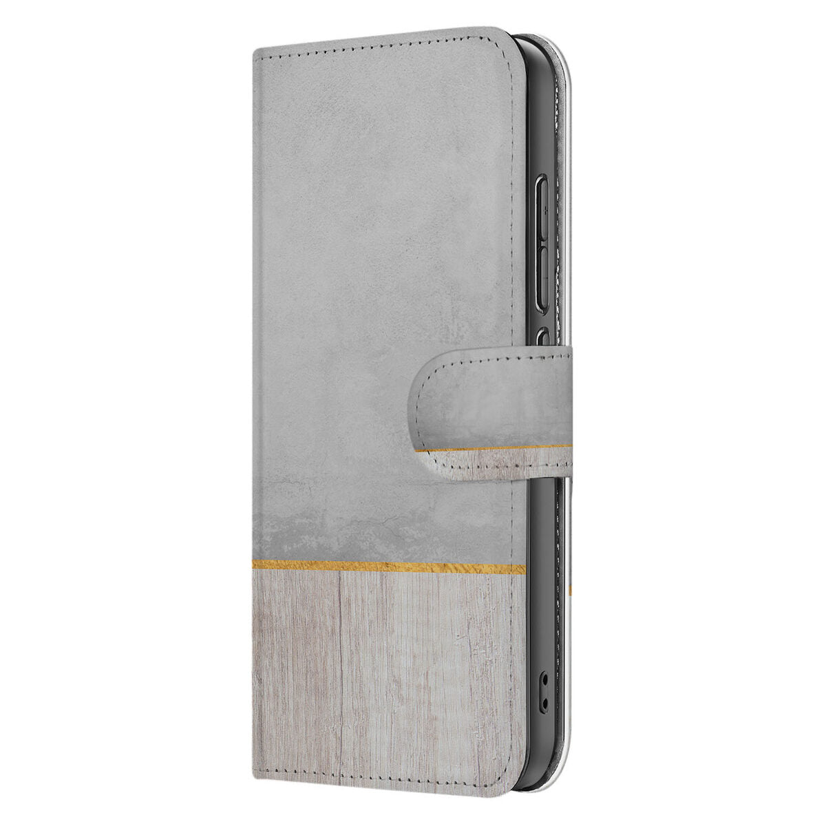 OPPO Reno 13 Pro Book Style Case Wood Concrete ontwerp zijkant