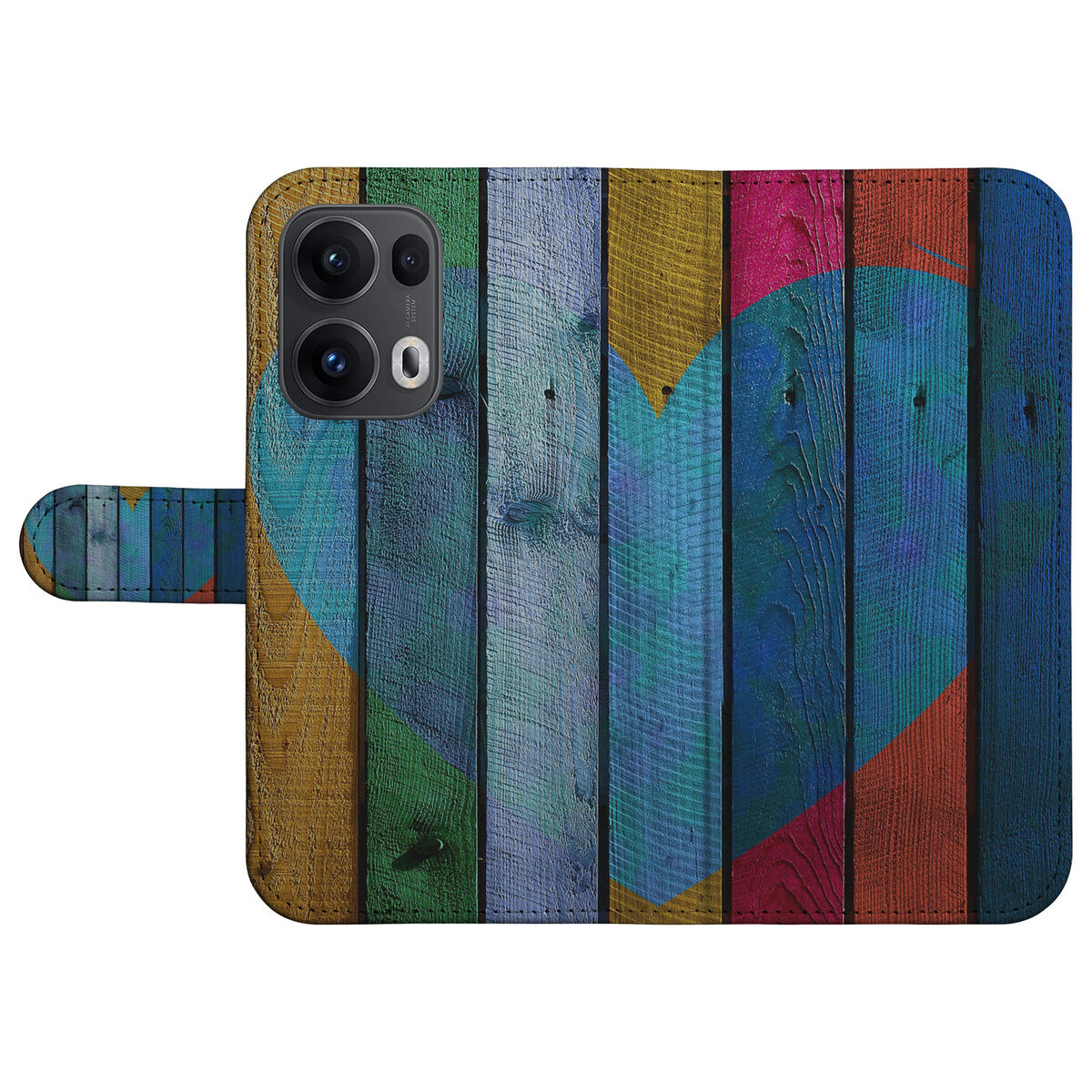 OPPO Reno 13 Pro Book Style Case Wood Heart voorkant hout hart ontwerp