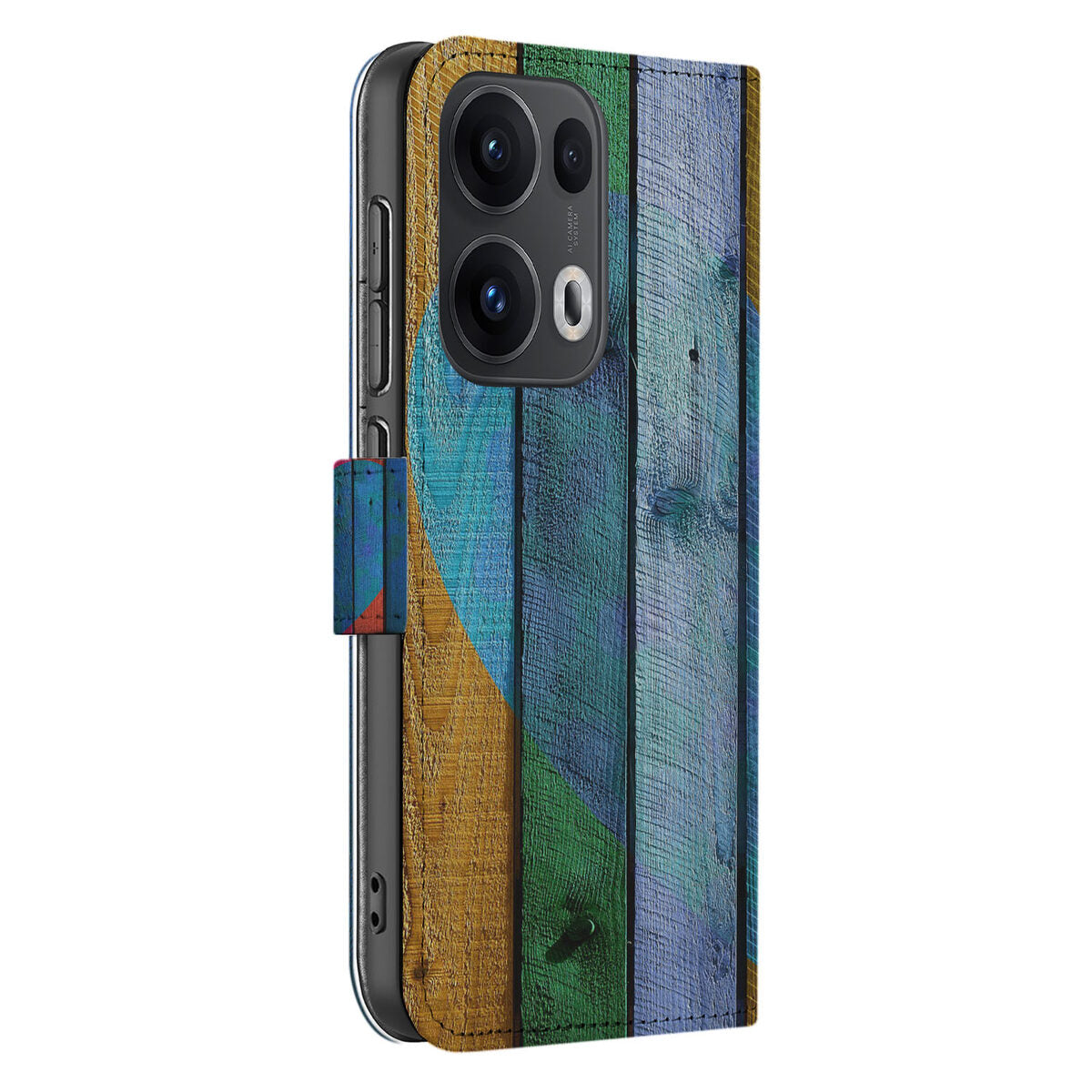 OPPO Reno 13 Pro Book Style Case Wood Heart houtlook design aanzicht