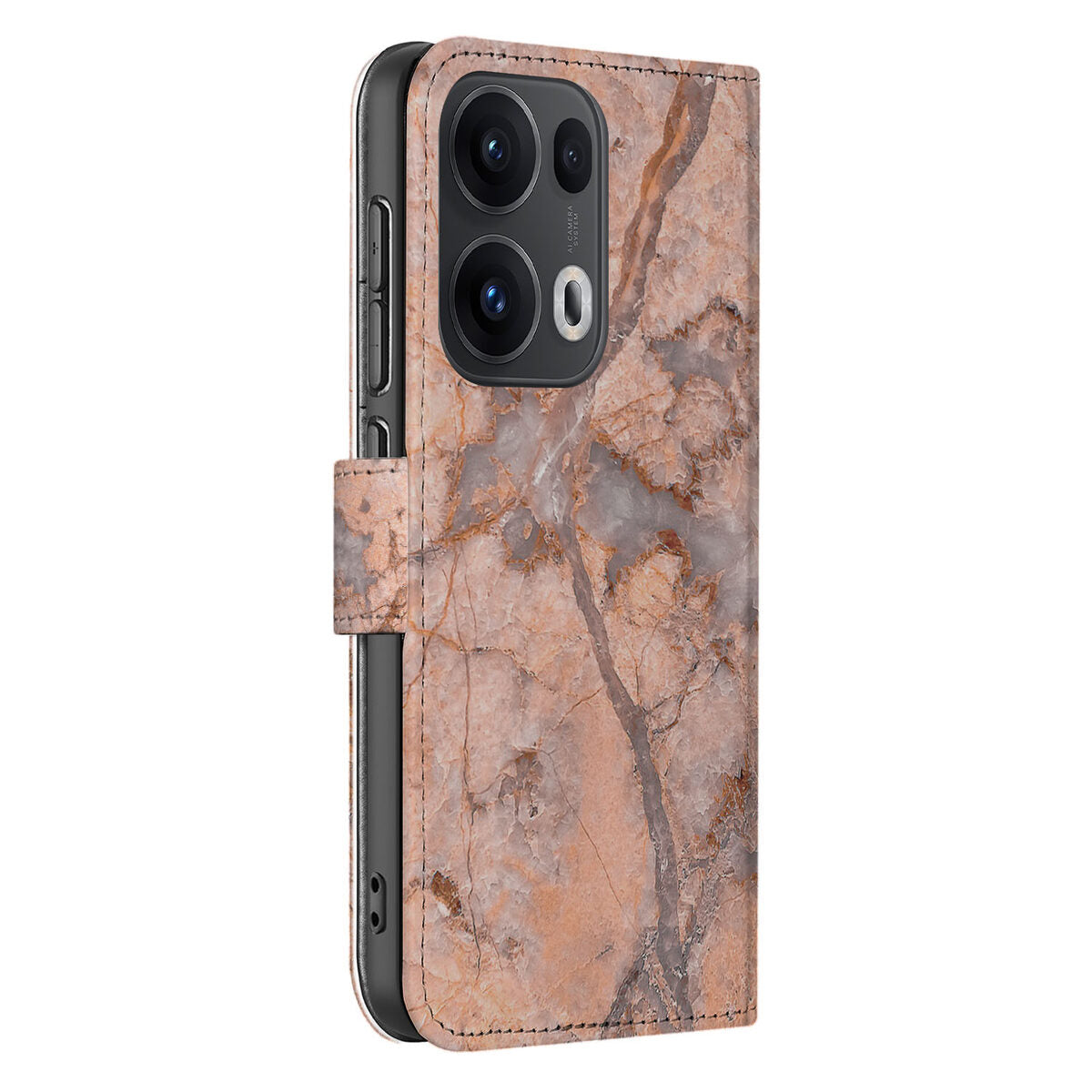 OPPO Reno 13 Pro Bookcase Marmer Oranje hoesje design aanzicht