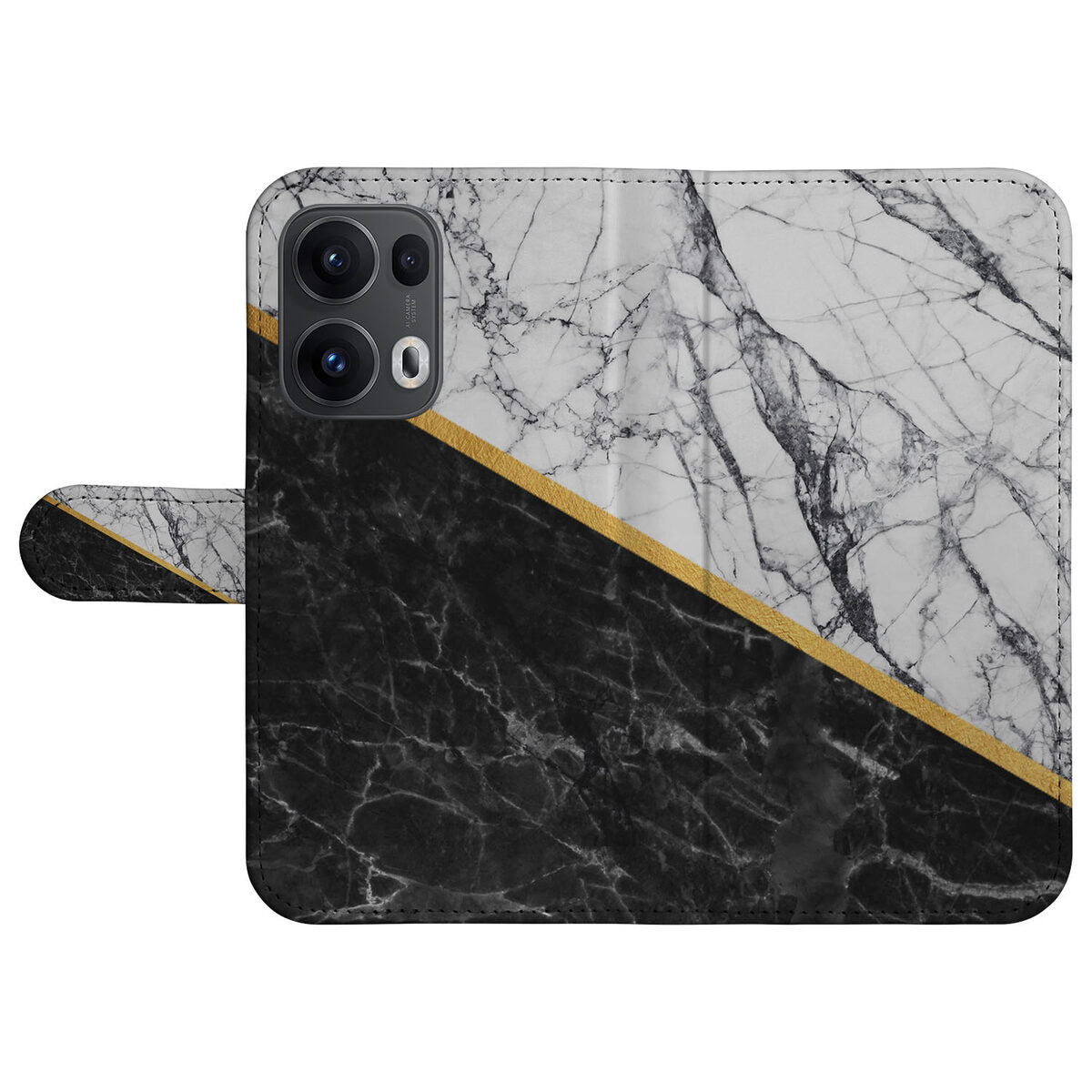 OPPO Reno 13 Pro Bookcase Marmer Wit Zwart hoesje marmer design vooraanzicht