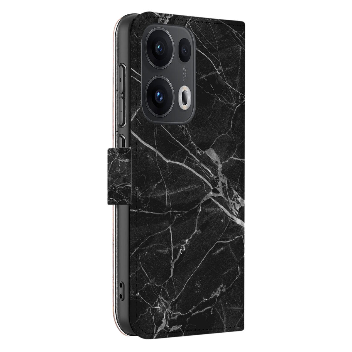 OPPO Reno 13 Pro Bookcase Marmer Zwart voorkant