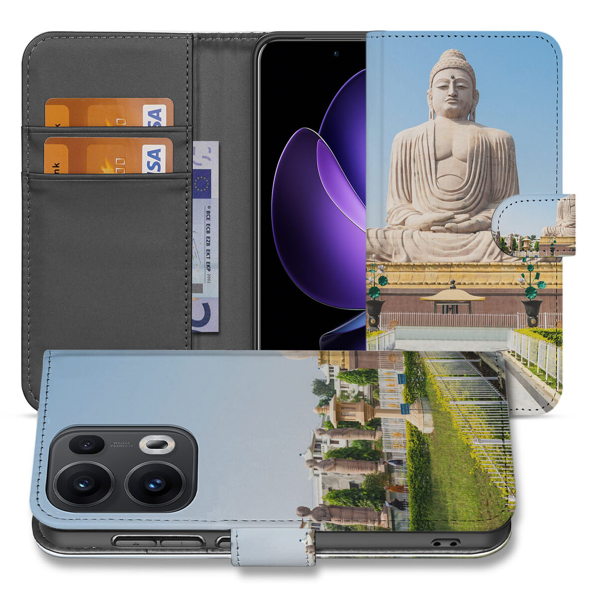OPPO Reno 13 Pro Flip Cover Boeddha hoesje design Boeddha aanzicht