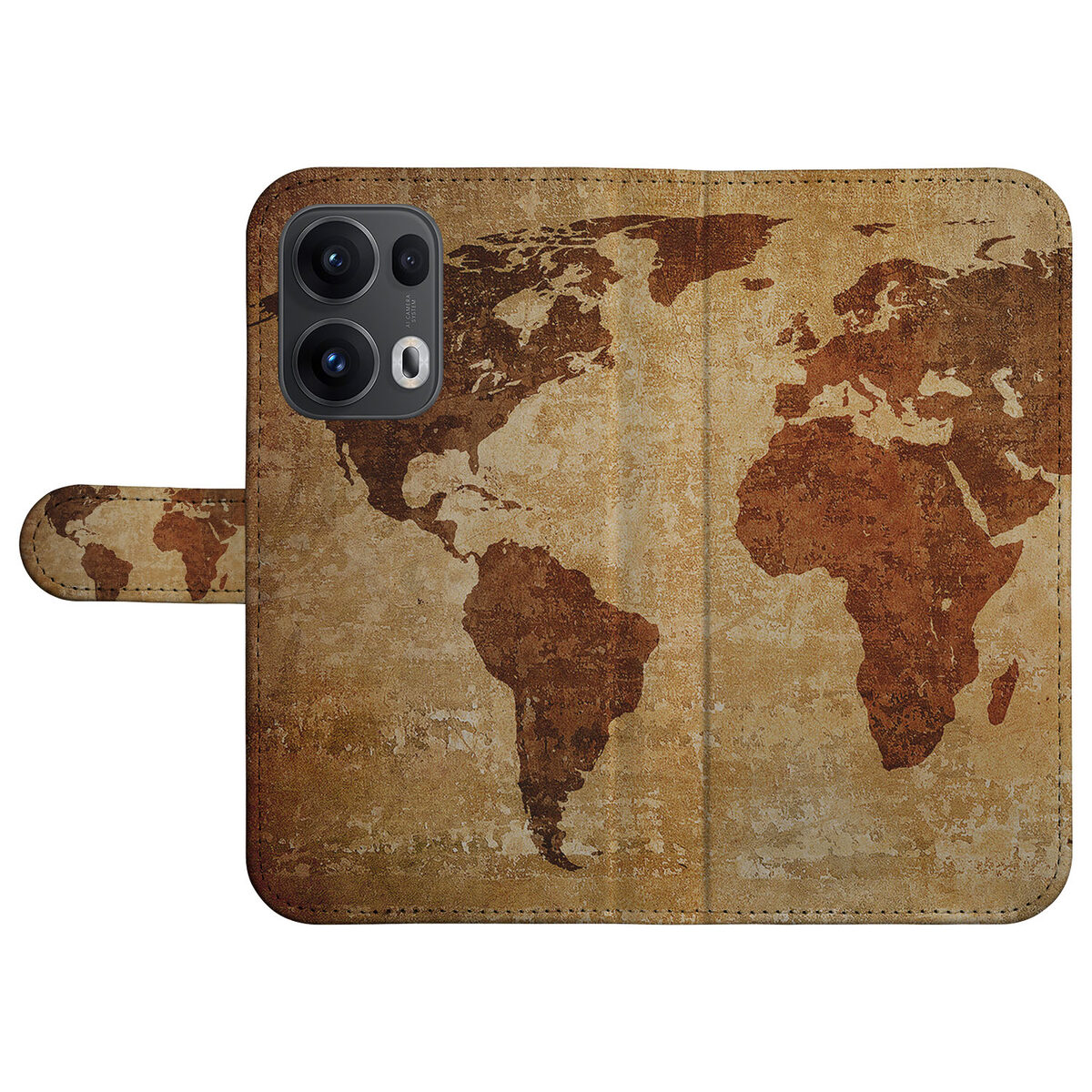 OPPO Reno 13 Pro Flip Cover Wereldkaart hoesje wereldkaart bruin design aanzicht