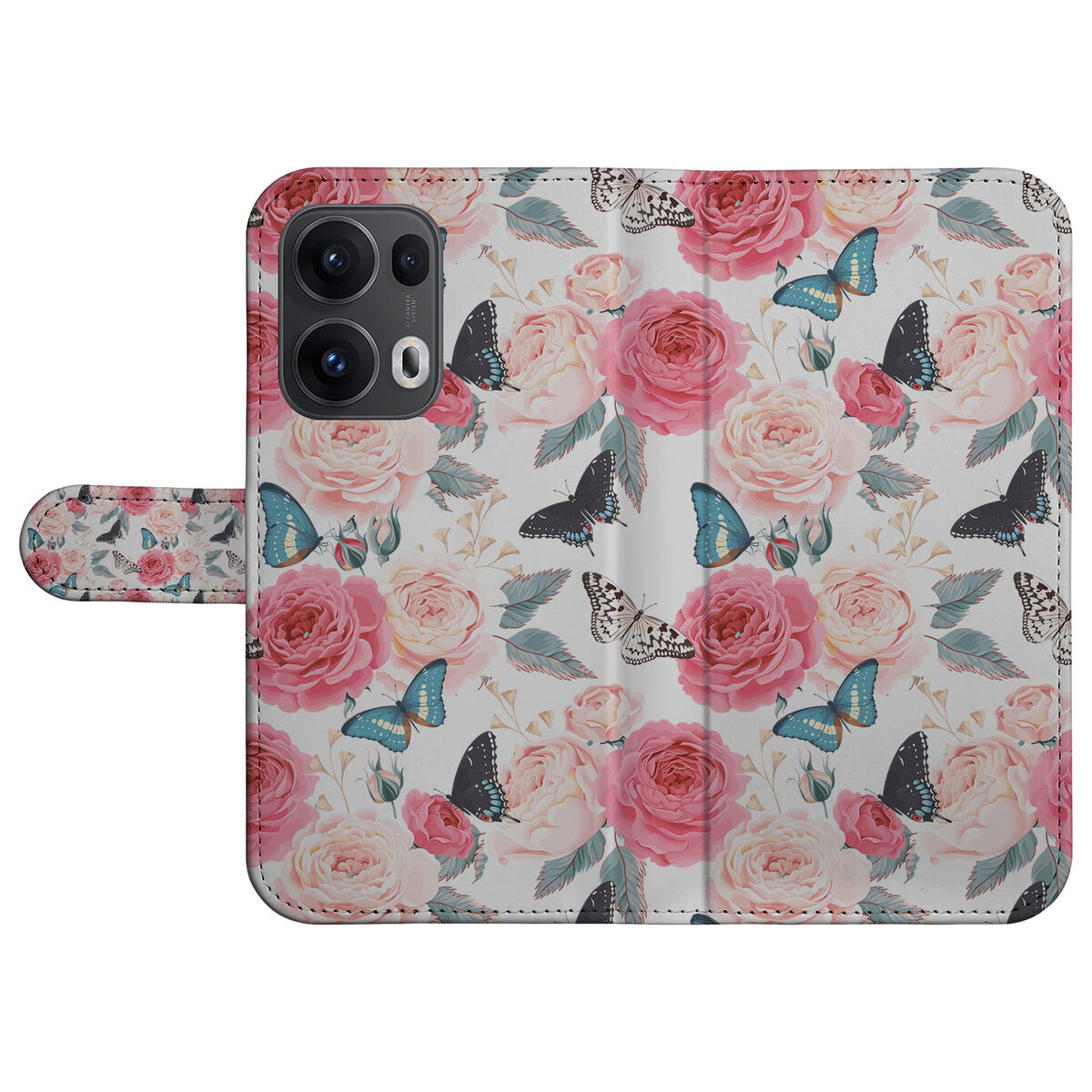 OPPO Reno 13 Pro Hoesje Butterfly Roses boekcase vlinders rozen voorkant