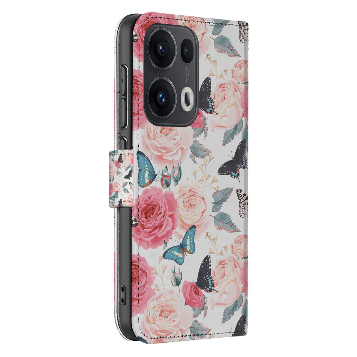 OPPO Reno 13 Pro Hoesje Butterfly Roses hoesje butterfly rozen aanzicht