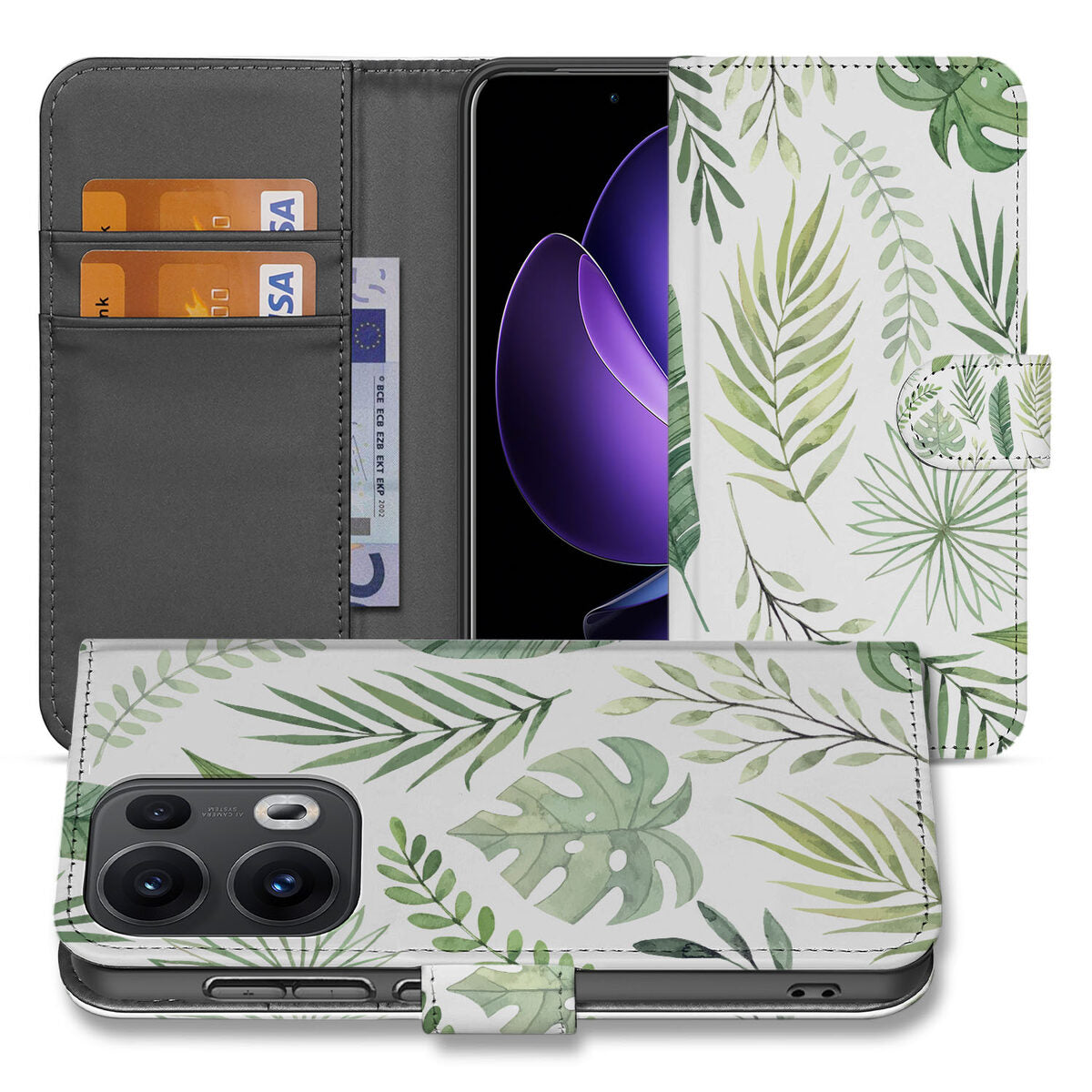 OPPO Reno 13 Pro Hoesje Leaves design bladeren aanzicht