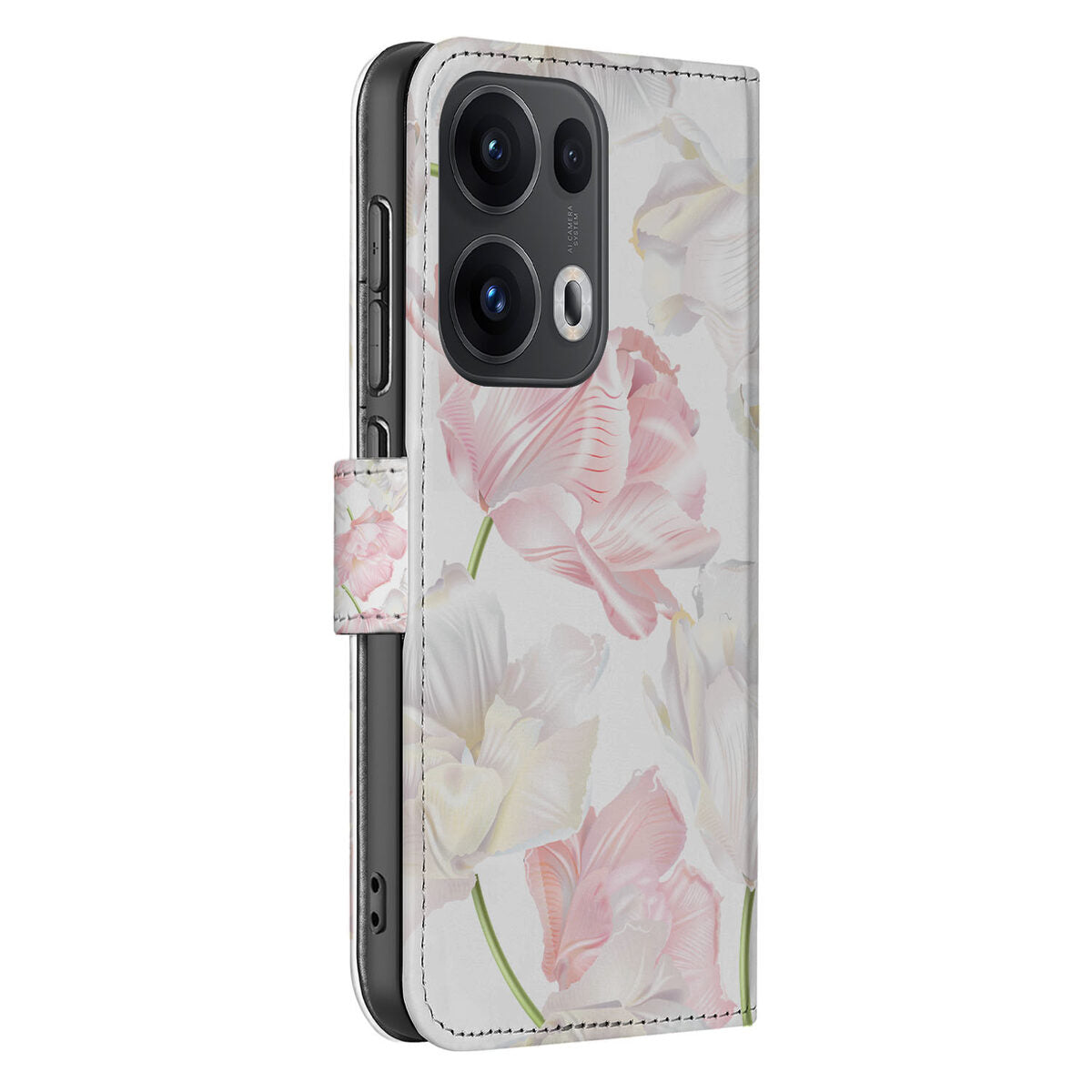 OPPO Reno 13 Pro Hoesje Lovely Flowers telefoonhoesje bloemen zijkant