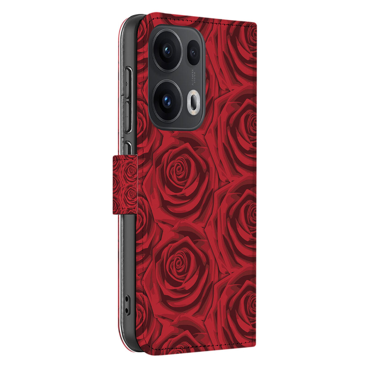 OPPO Reno 13 Pro Hoesje Red Roses bookcase rode rozen aanzicht