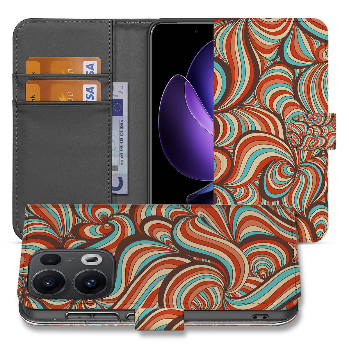 OPPO Reno 13 Pro Hoesje Retro retro design kleurrijk gepatternd aanzicht