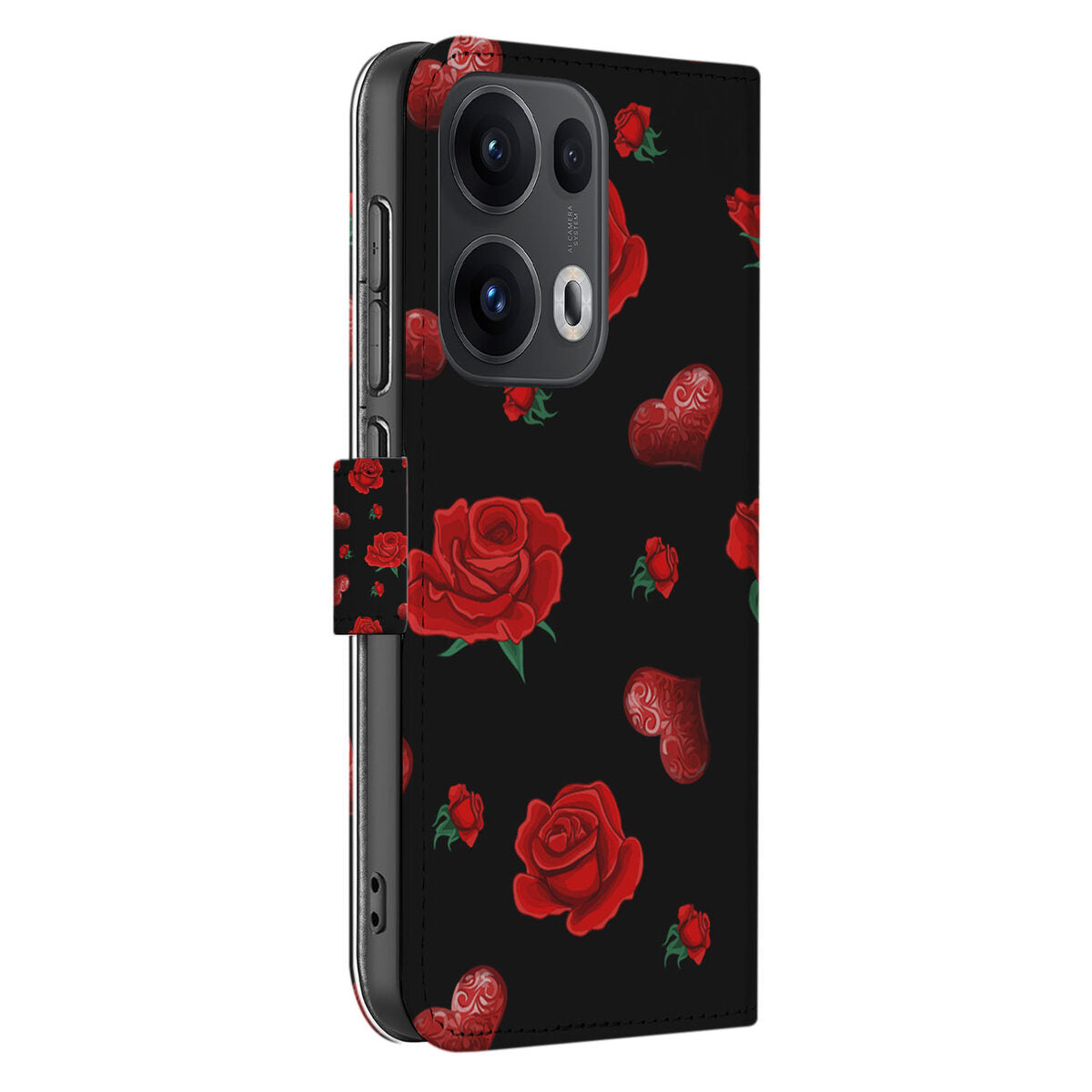OPPO Reno 13 Pro Leuk Hoesje Valentine hoesje rozen hartjes zwart