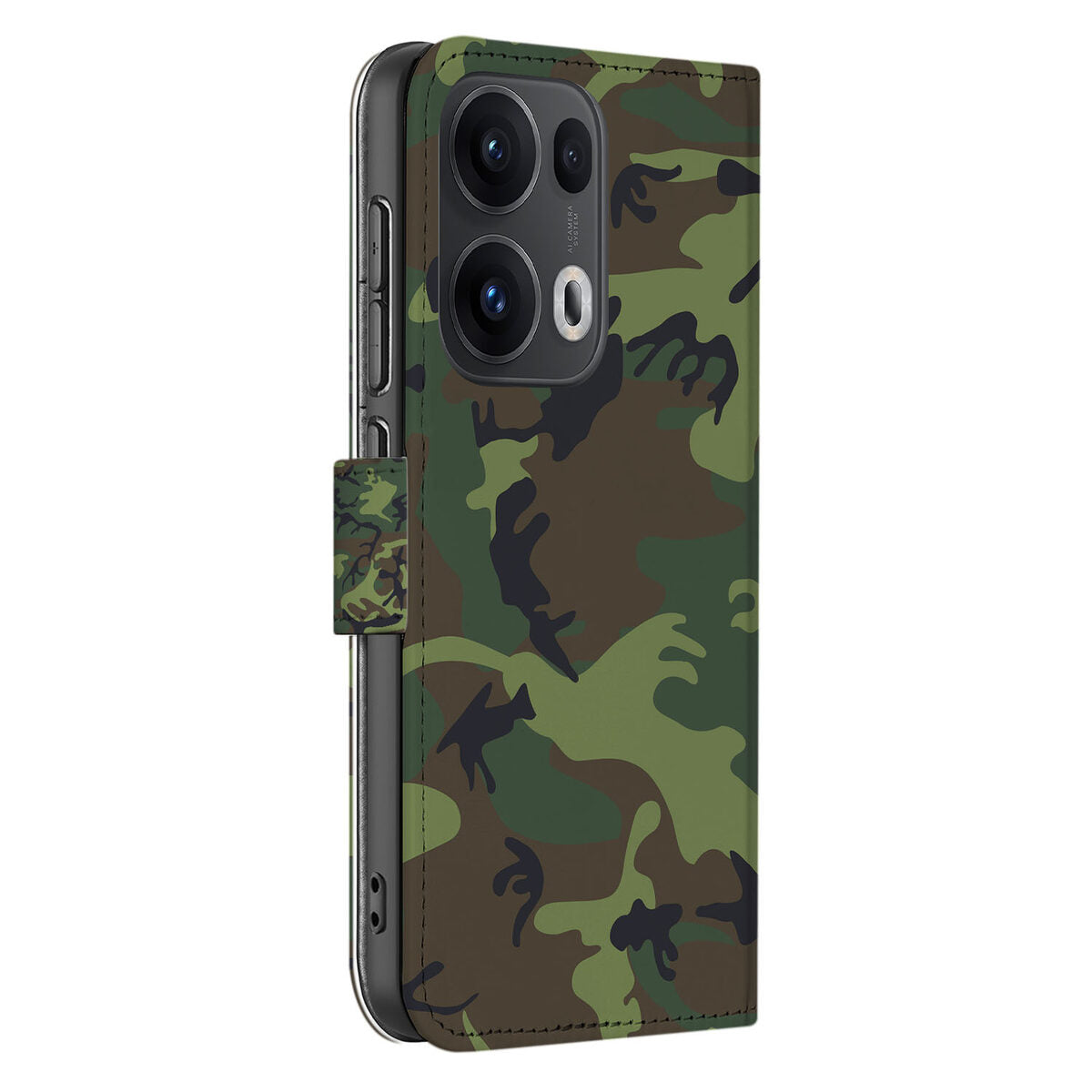 OPPO Reno 13 Pro Telefoon Hoesje Army Dark camouflage design aanzicht