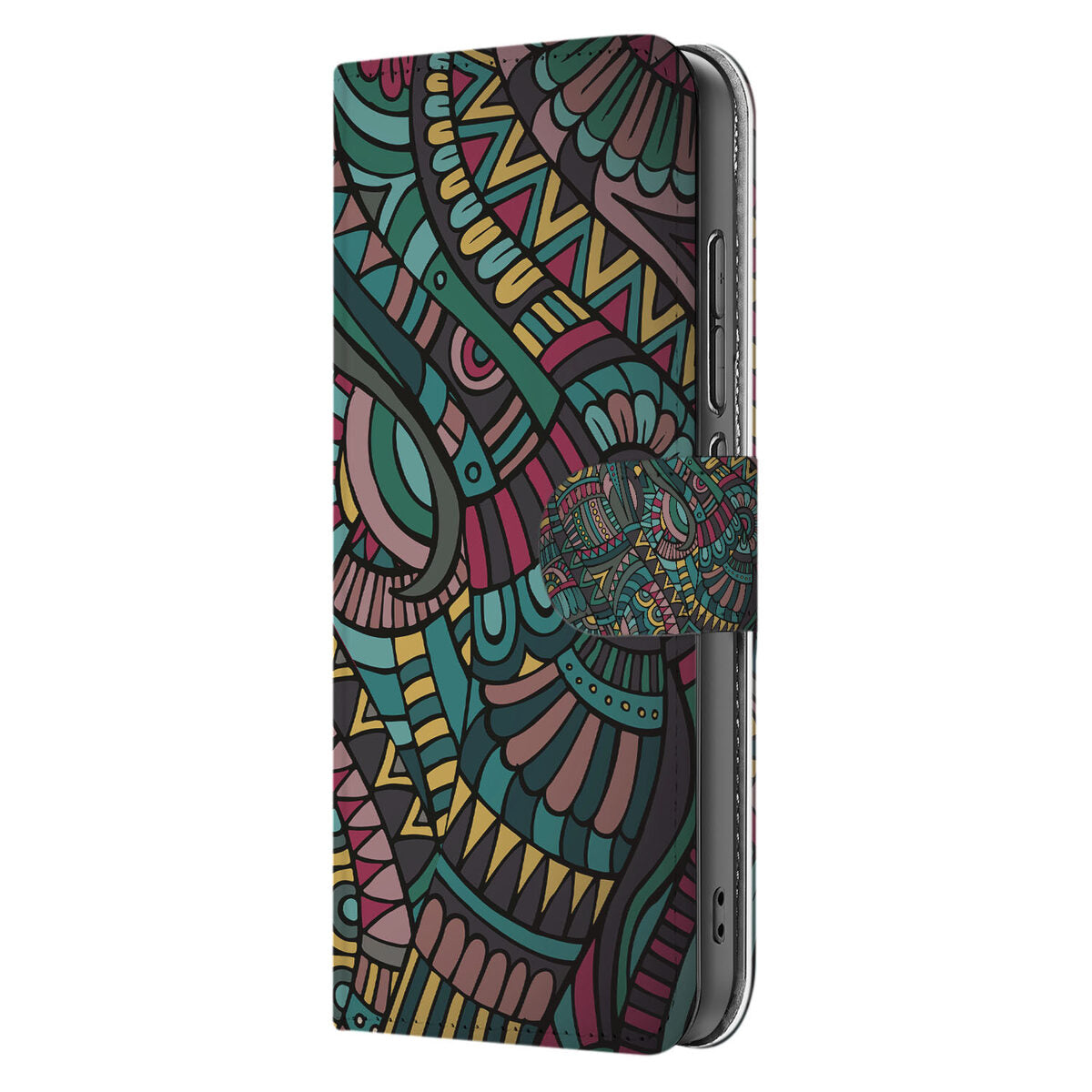 OPPO Reno 13 Pro Telefoon Hoesje Aztec design kleurrijk zijaanzicht