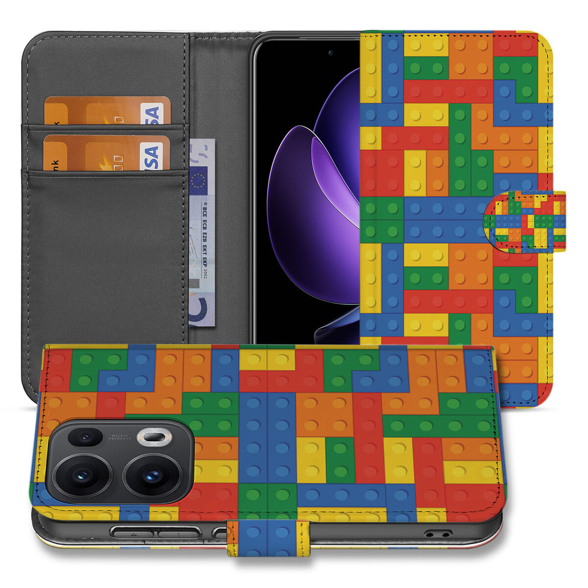 OPPO Reno 13 Pro Telefoon Hoesje Blokken voorkant en binnenkant design kleurrijke blokken