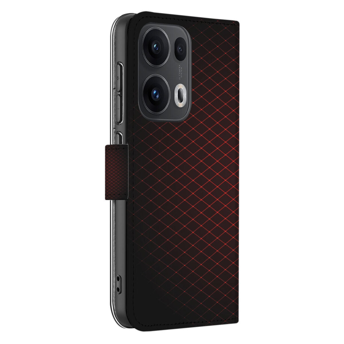 OPPO Reno 13 Pro Telefoon Hoesje Geruit Rood bookcase geruit zijkant