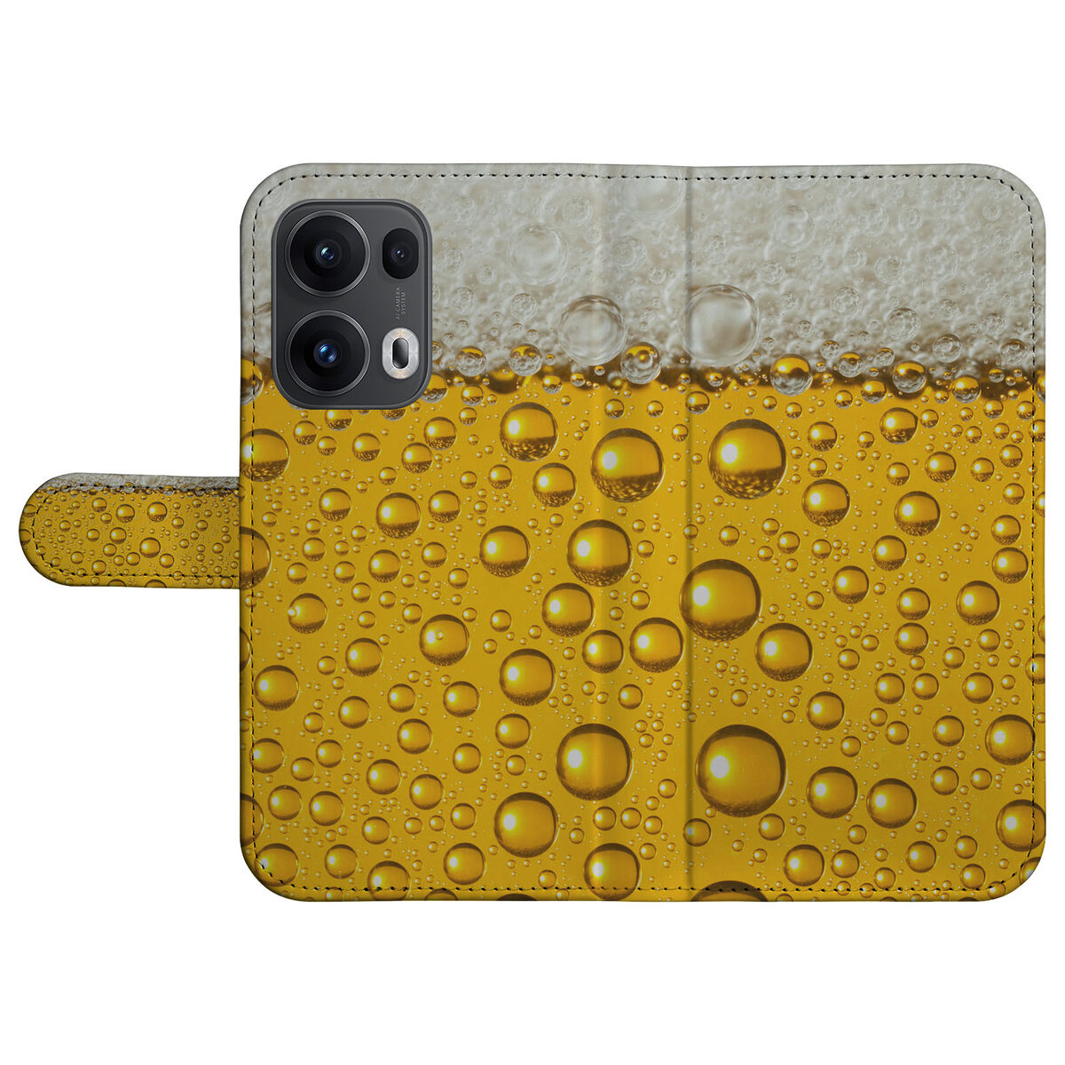 OPPO Reno 13 Pro Telefoonhoesje met Pasjes Bier Design voorkant met realistische bubbels