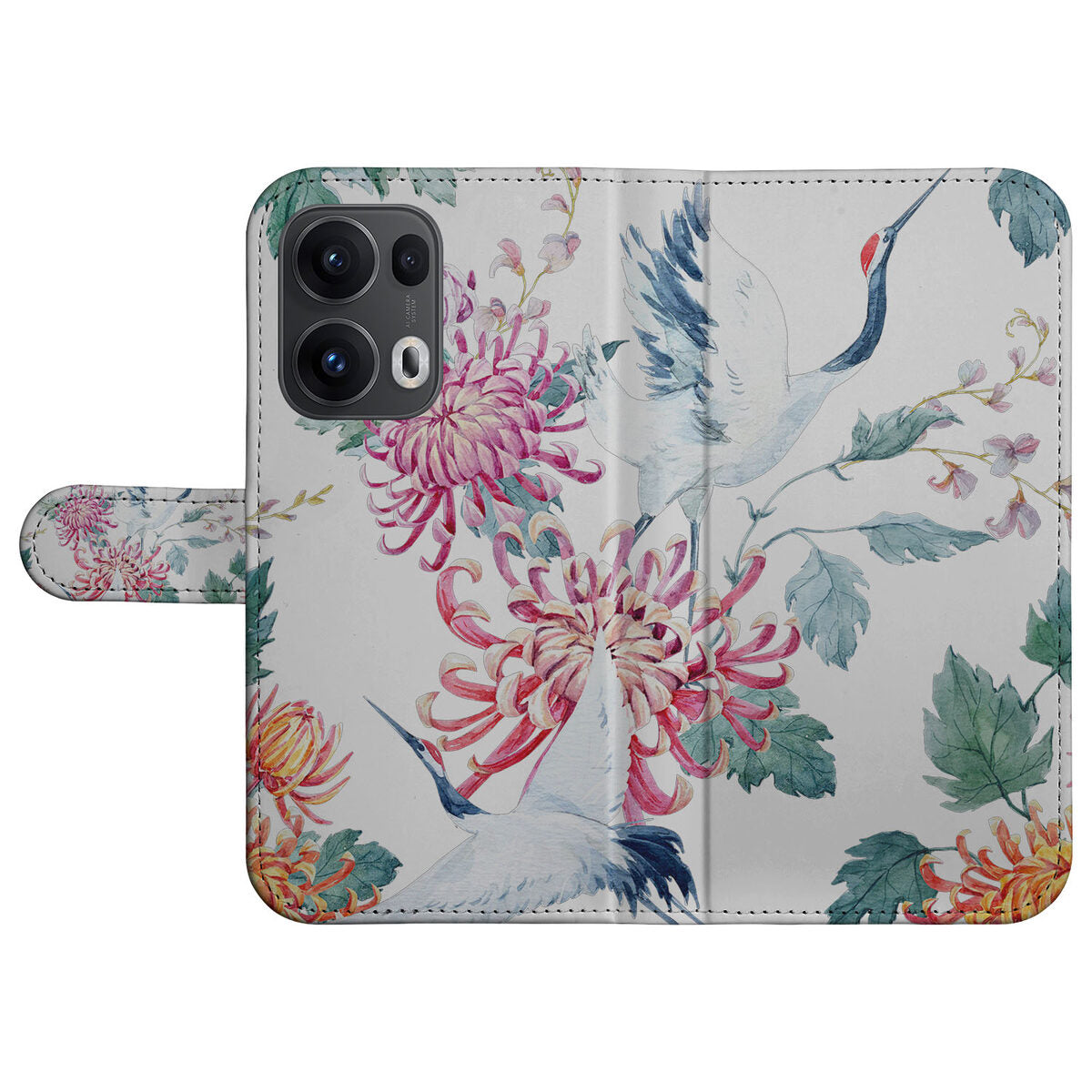 OPPO Reno 13 Pro Telefoonhoesje met Pasjes Bird Flowers voorkant bloemen vogels