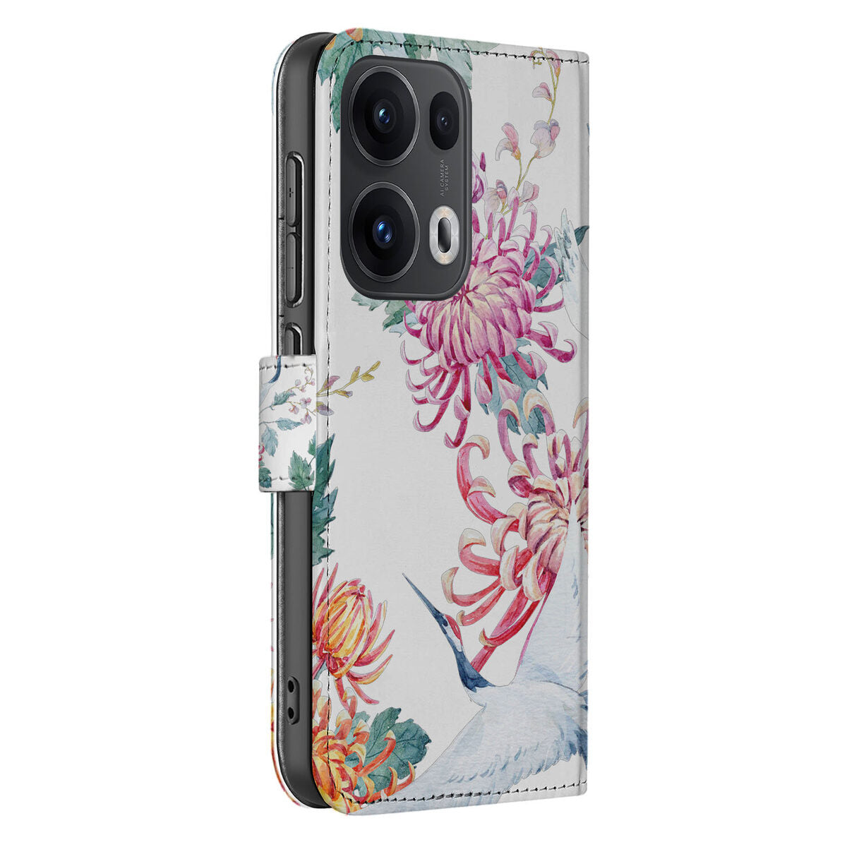 OPPO Reno 13 Pro Telefoonhoesje met Pasjes Bird Flowers zijaanzicht