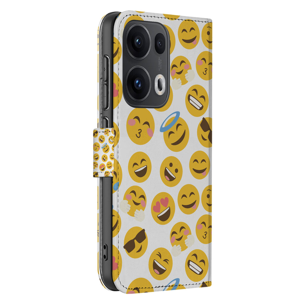 OPPO Reno 13 Pro Telefoonhoesje met Pasjes – Emoji Design telefoonhoesje emoji design zijaanzicht