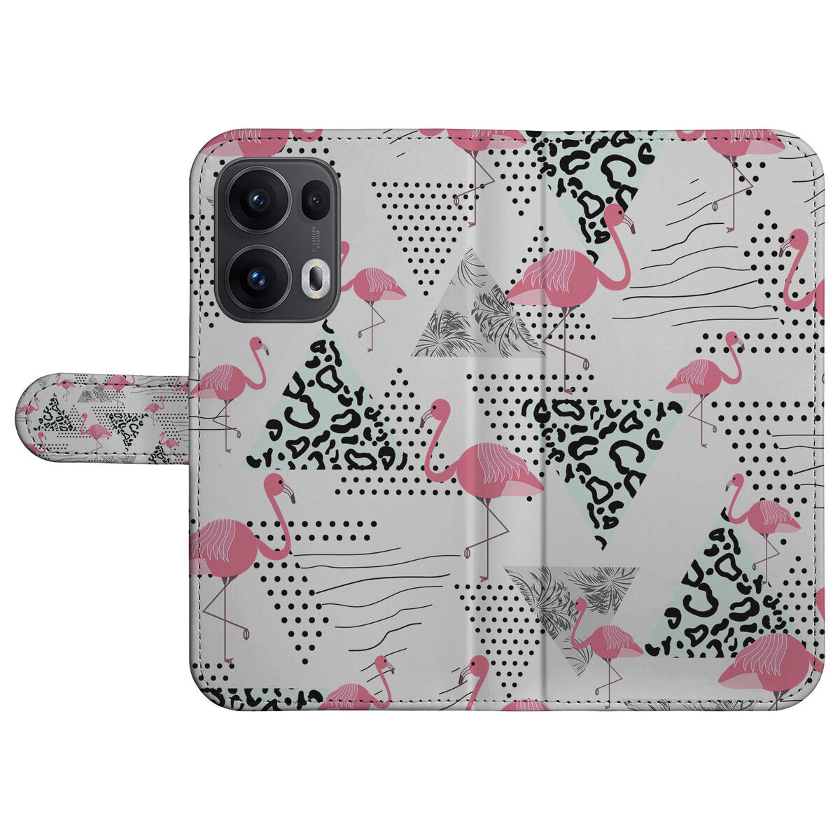 OPPO Reno 13 Pro Telefoonhoesje met Pasjes Flamingo Triangle achterzijde patroon