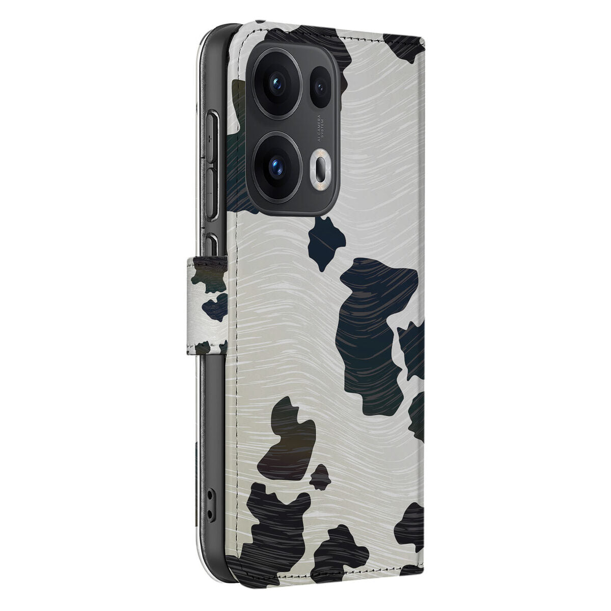 OPPO Reno 13 Pro Telefoonhoesje met Pasjes Koeienvlekken design aanzicht