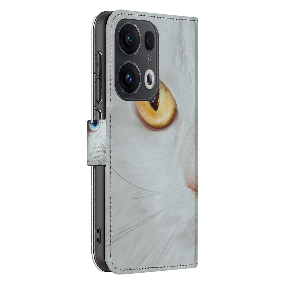 OPPO Reno 13 Pro Telefoonhoesje met Pasjes Witte Kat design Witte Kat aanzicht