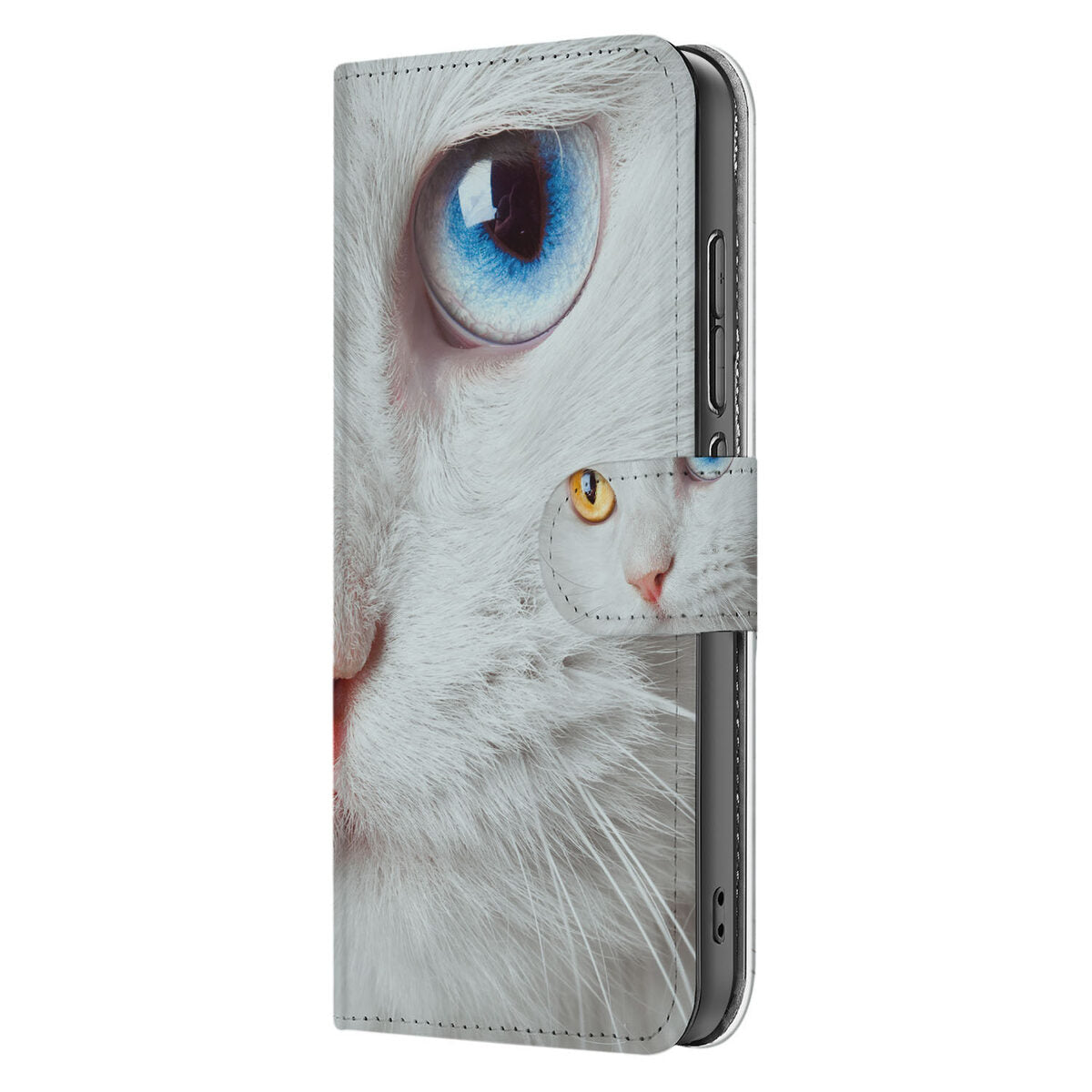 OPPO Reno 13 Pro Telefoonhoesje met Pasjes Witte Kat hoesje design witte kat aanzicht