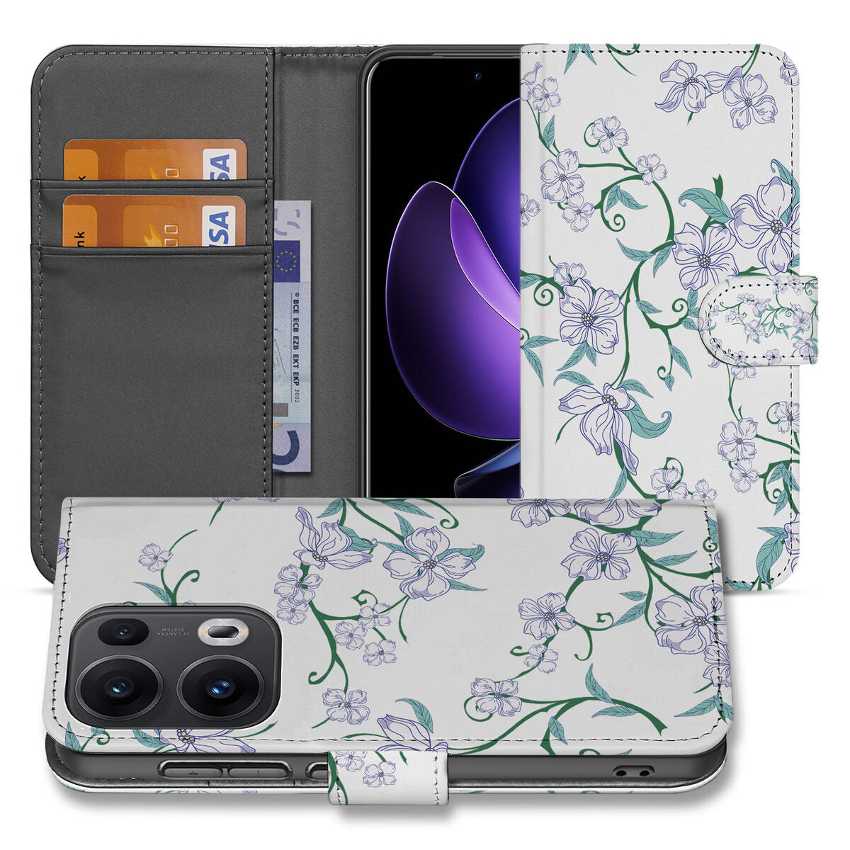 OPPO Reno 13 Pro Uniek Hoesje Blossom White bloemen design voorkant zijkant