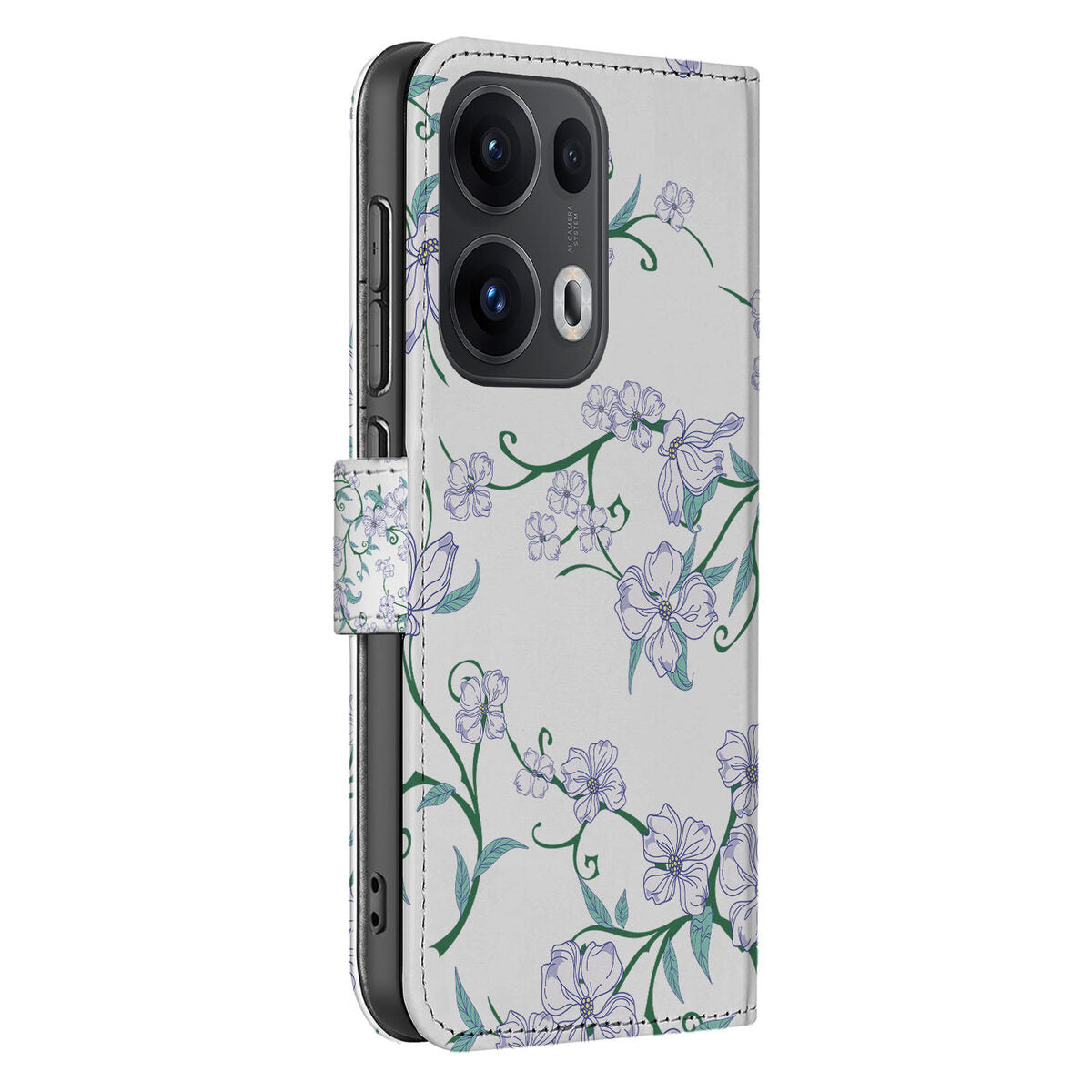 OPPO Reno 13 Pro Uniek Hoesje Blossom White bloemen design zijaanzicht