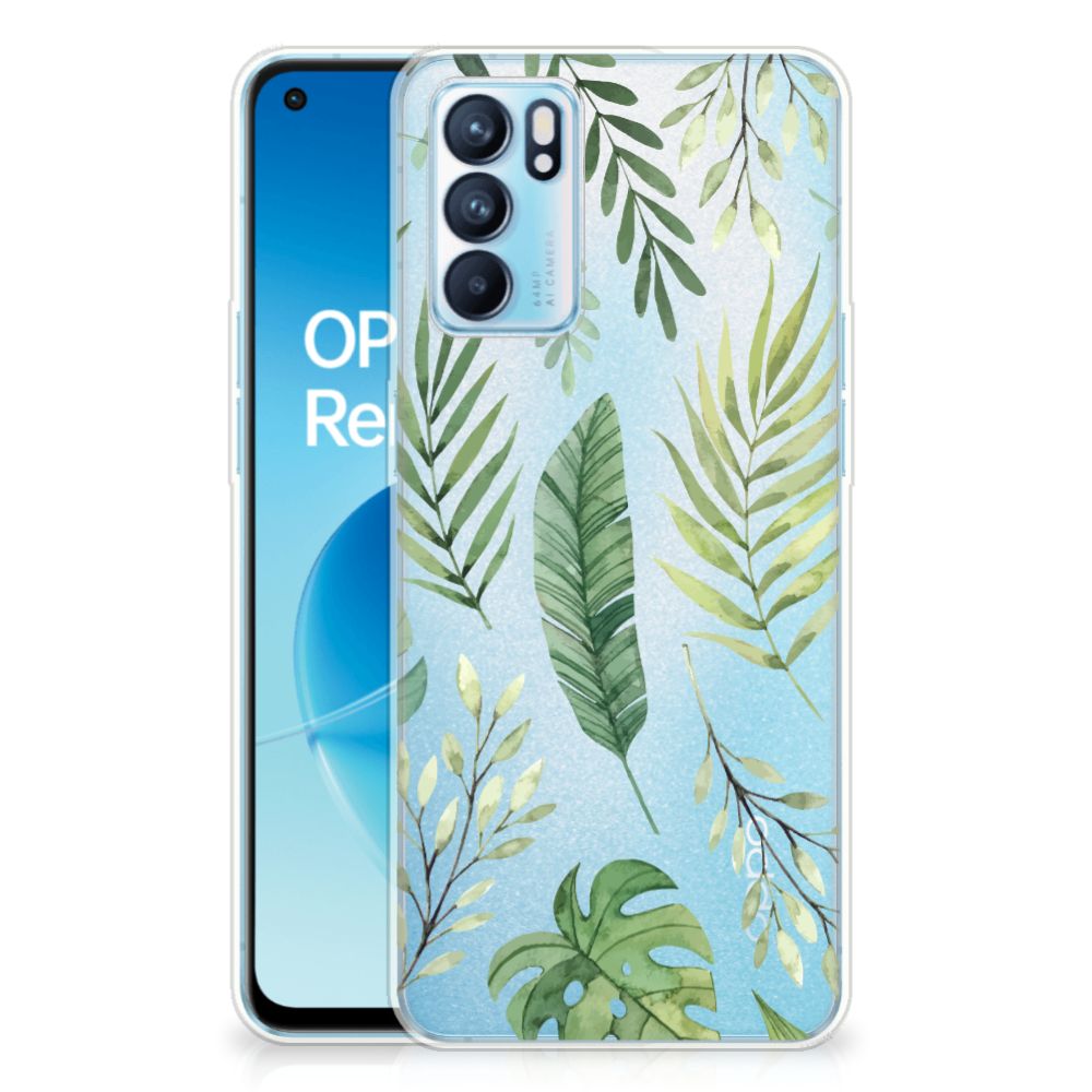 OPPO Reno 6 5G TPU Case Leaves bladeren groene patroon achterkant