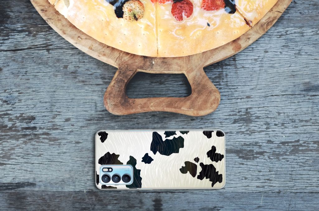 OPPO Reno 6 5G TPU Hoesje Koeienvlekken telefoonhoesje bovenaanzicht pizza