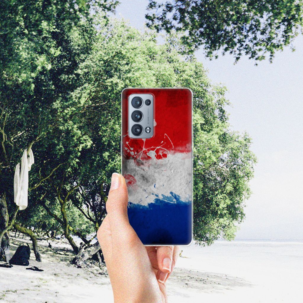 OPPO Reno 6 Pro Plus 5G hoesje Nederlandse vlag design hand aanzicht