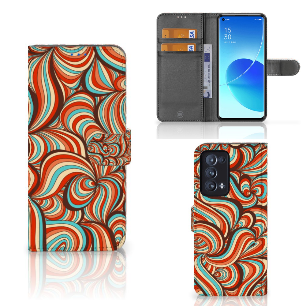 OPPO Reno 6 Pro Plus 5G Hoesje Retro design kleurrijk patroon aanzicht
