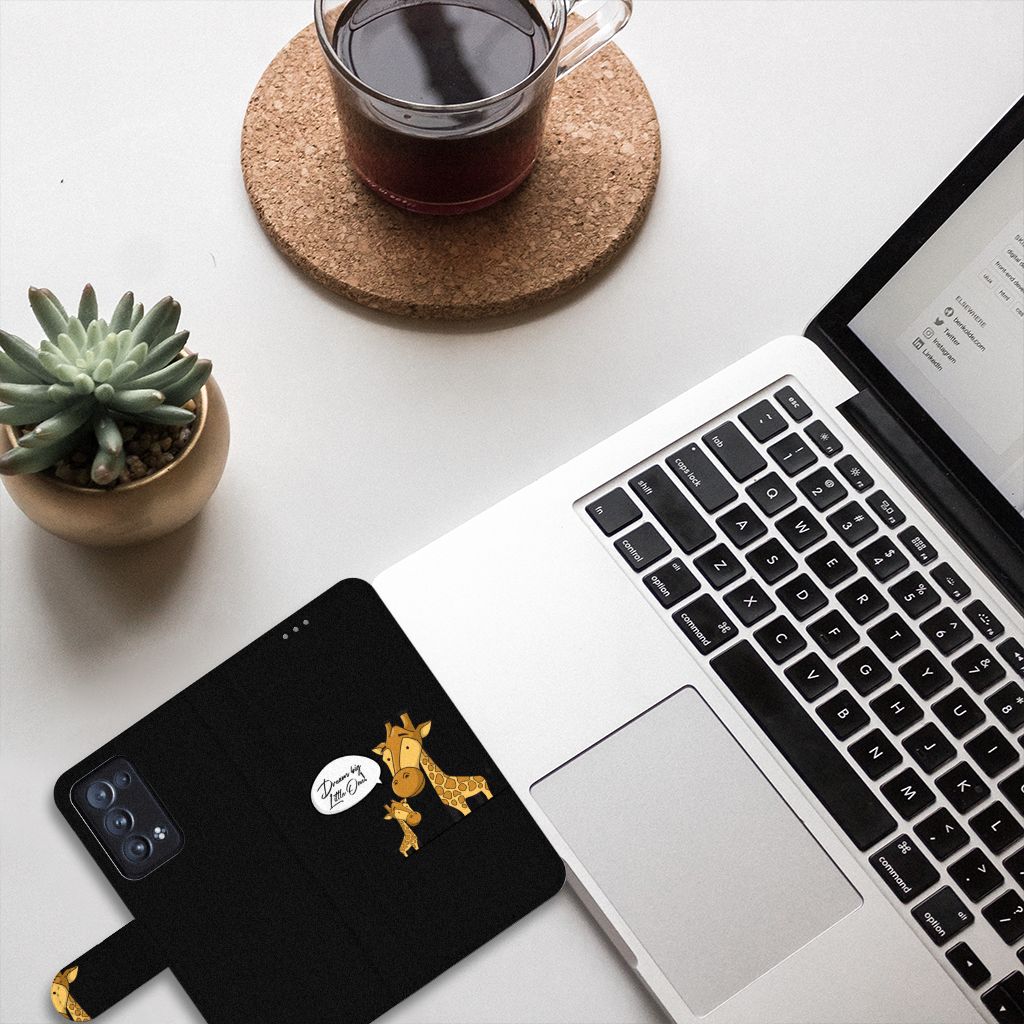 OPPO Reno 6 Pro Plus 5G Leuk Hoesje Giraffe zwart design aanzicht