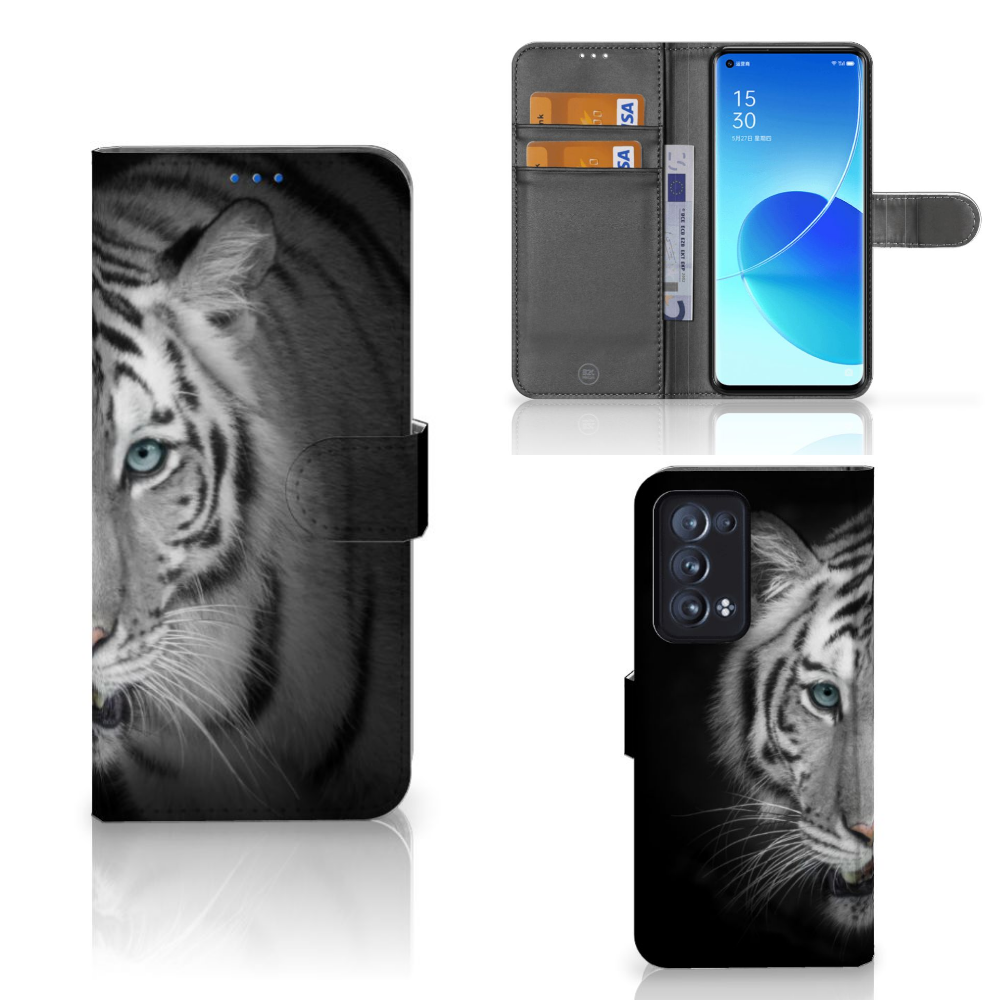 OPPO Reno 6 Pro Plus 5G Telefoonhoesje met Pasjes Tijger tijger design voorkant zijkant