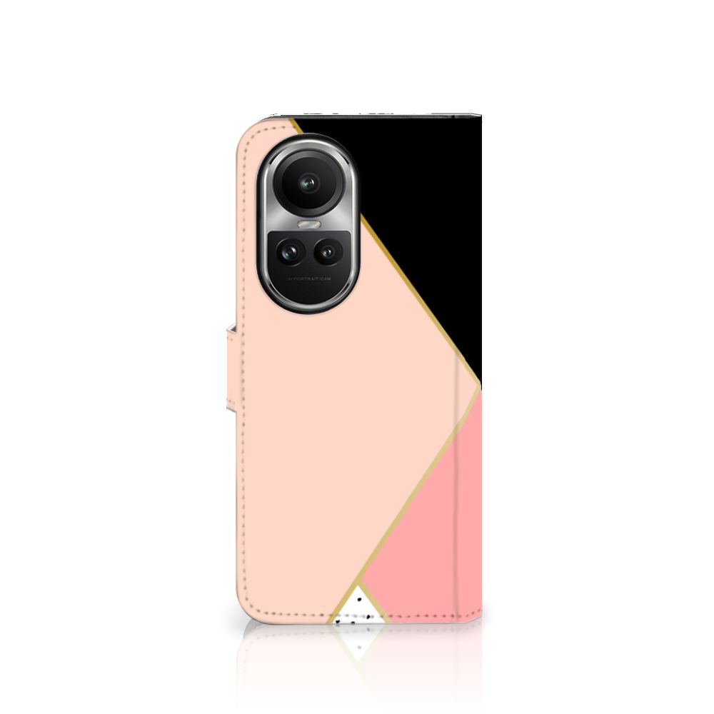 OPPO Reno10 | 10 Pro Book Case Zwart Roze Vormen geometrisch abstract aanzicht