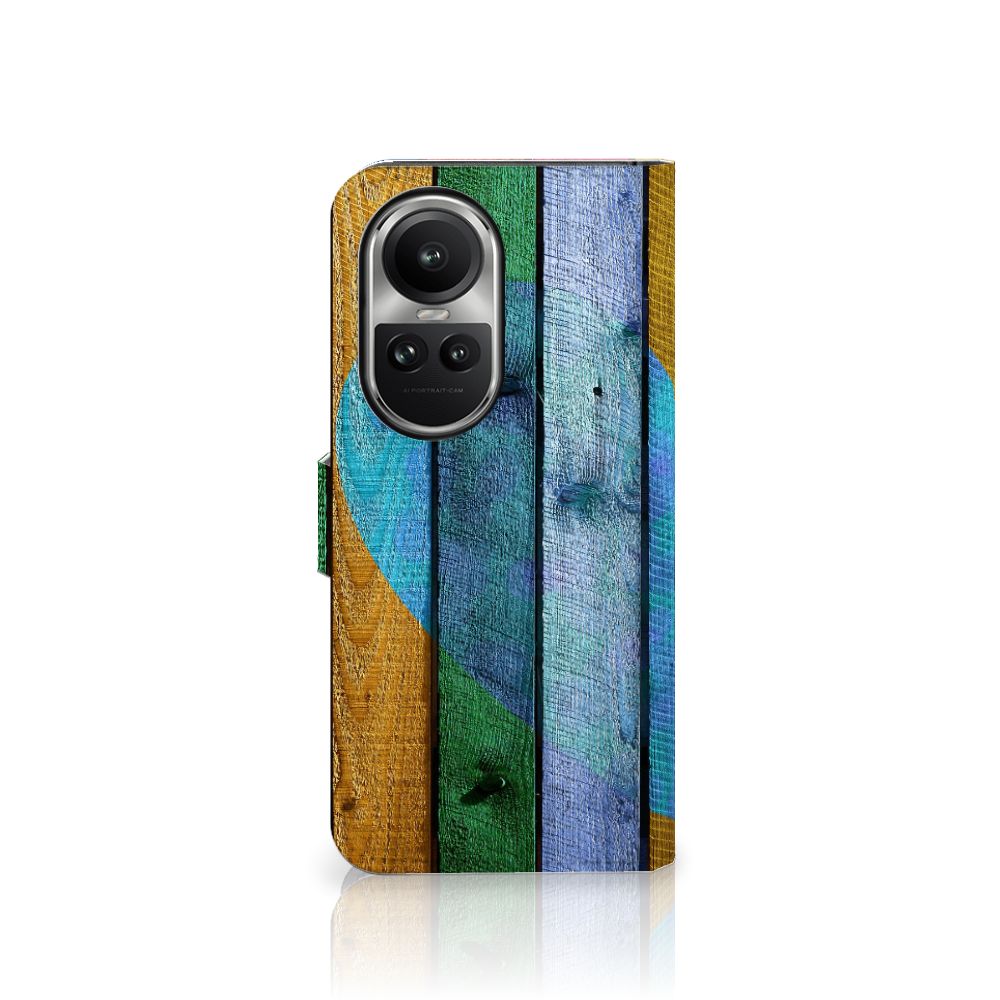 OPPO Reno10 10 Pro Book Style Case Wood Heart voorkant design houtkleurig