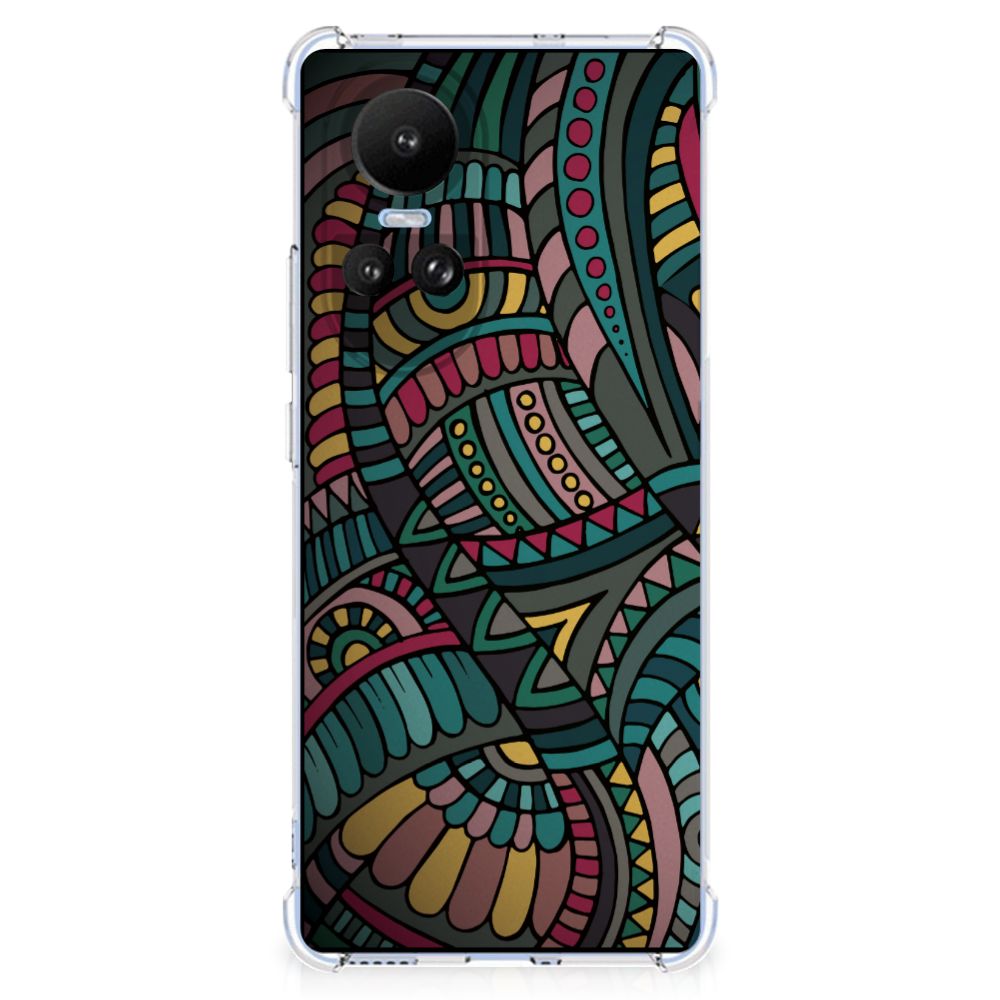 OPPO Reno10 | 10 Pro Doorzichtige Silicone Hoesje Aztec achterkant kleurrijk patroon