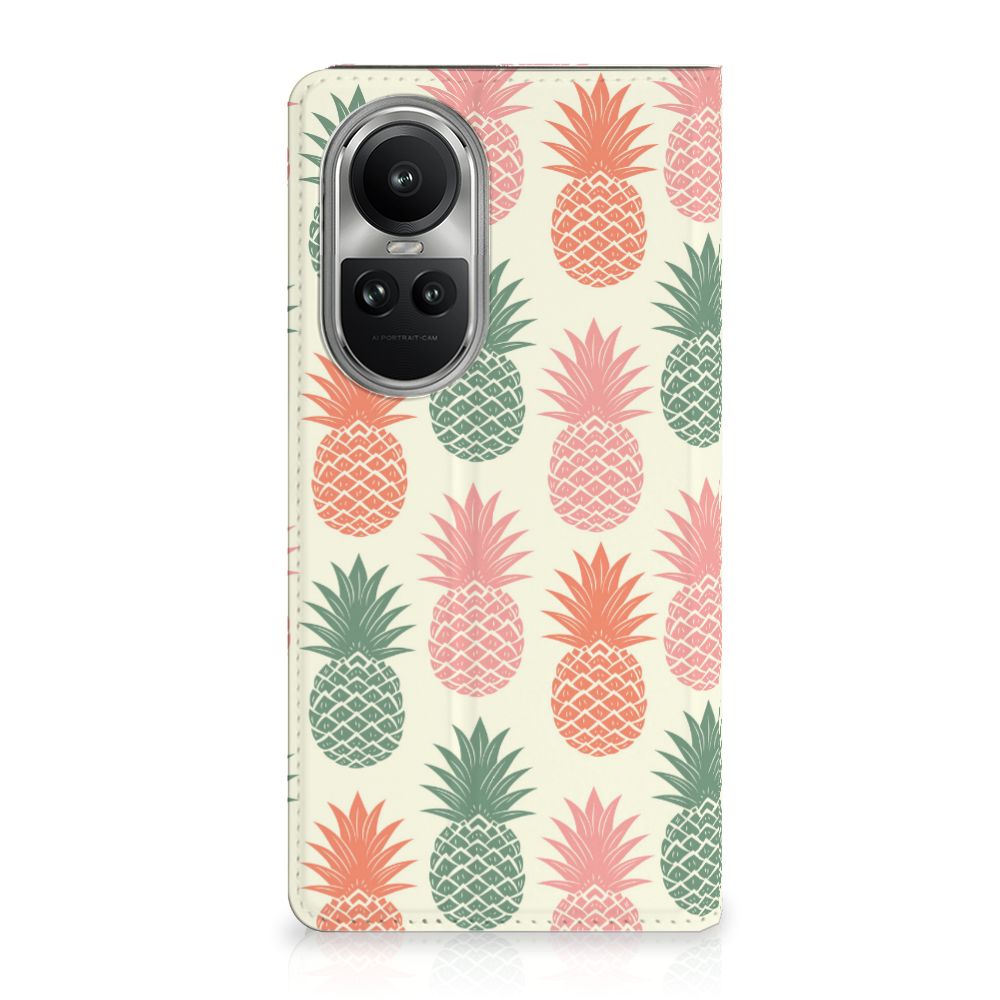 OPPO Reno10 10 Pro Flip Style Cover Ananas design ananas patroon voorkant
